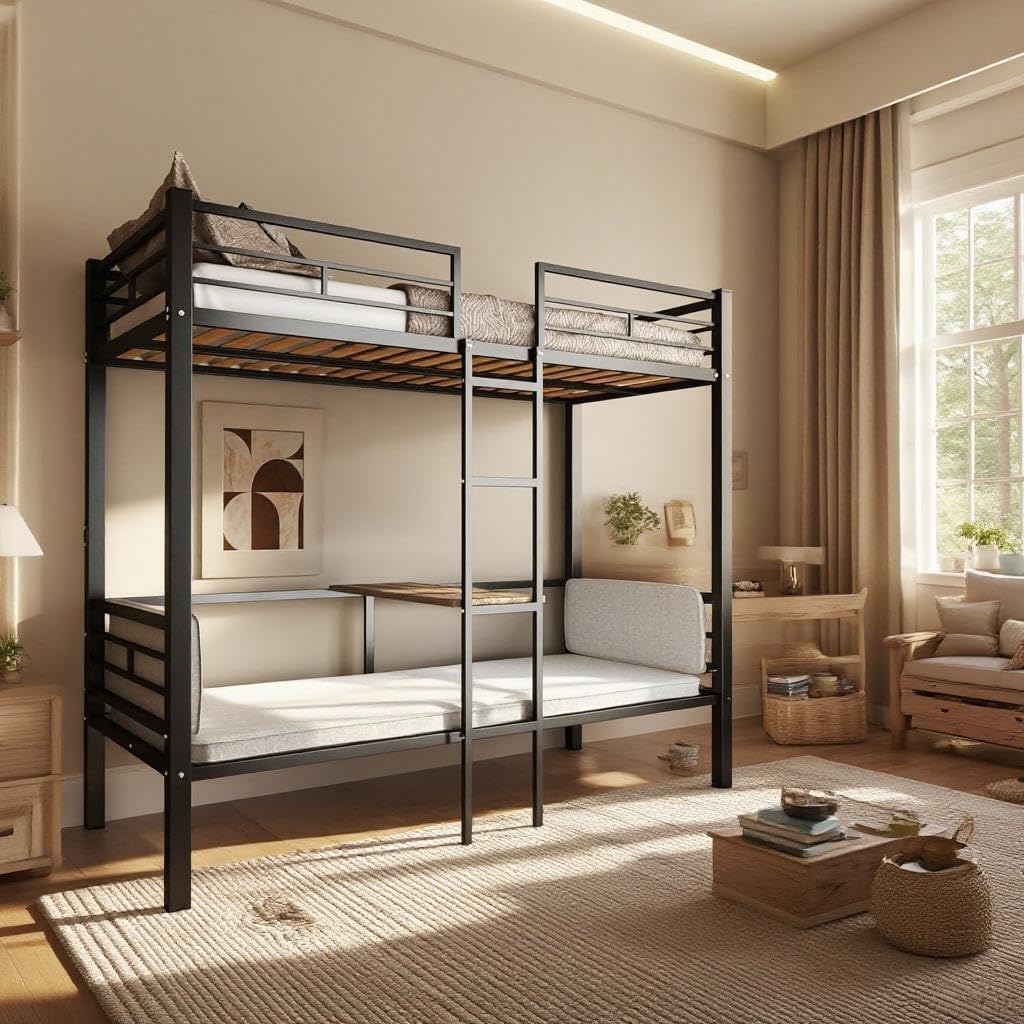 Full Size Loft Bed with Desk and Drawers, Convertible Twin Over T