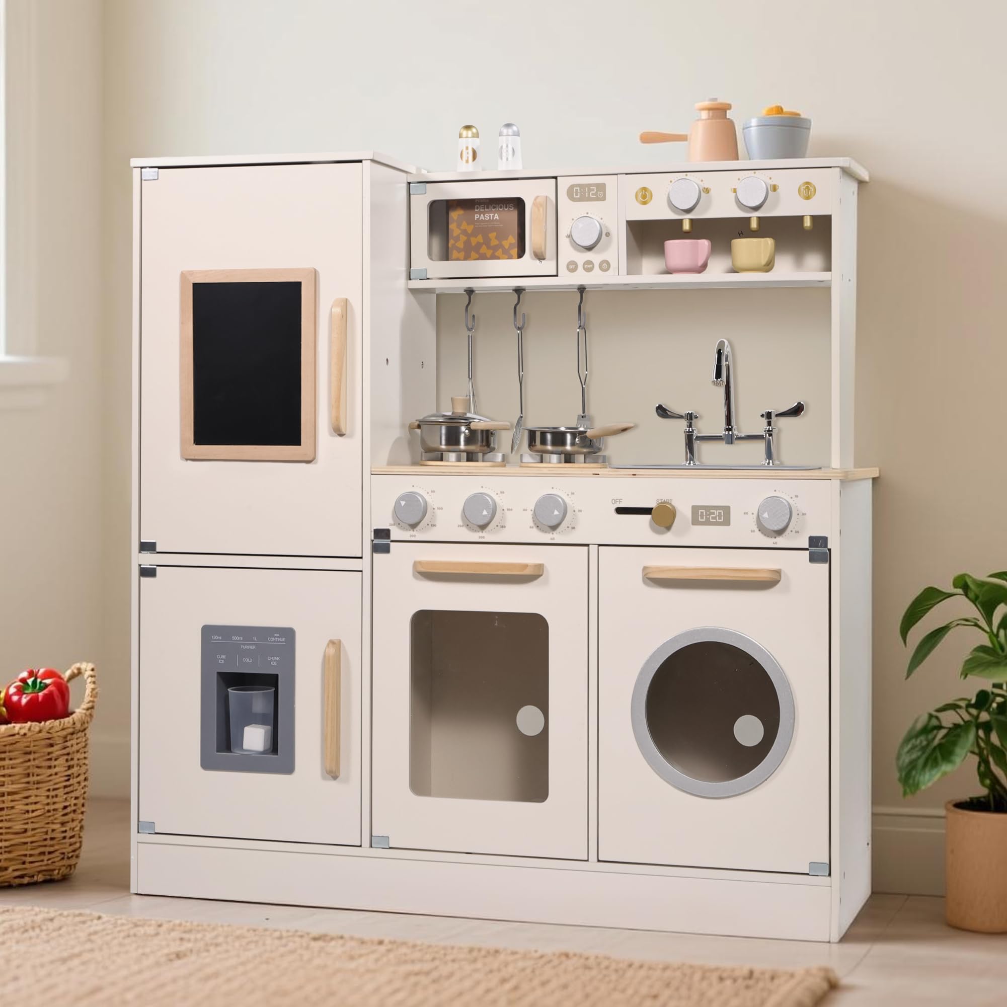 Wooden Kitchen Playset with Accessories for Kids and Toddlers