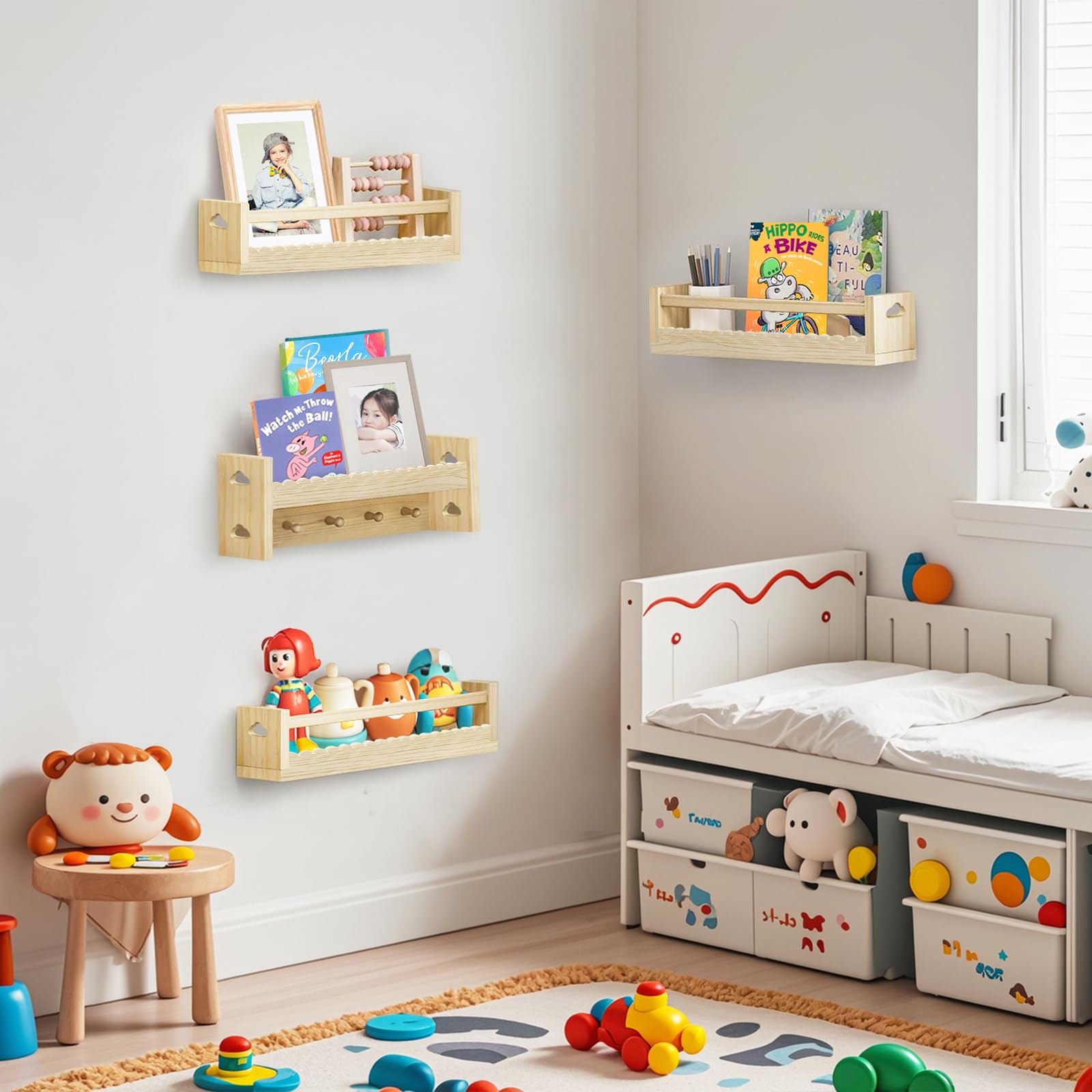 Floating Wall Bookshelf Set of 4 for Kids Room