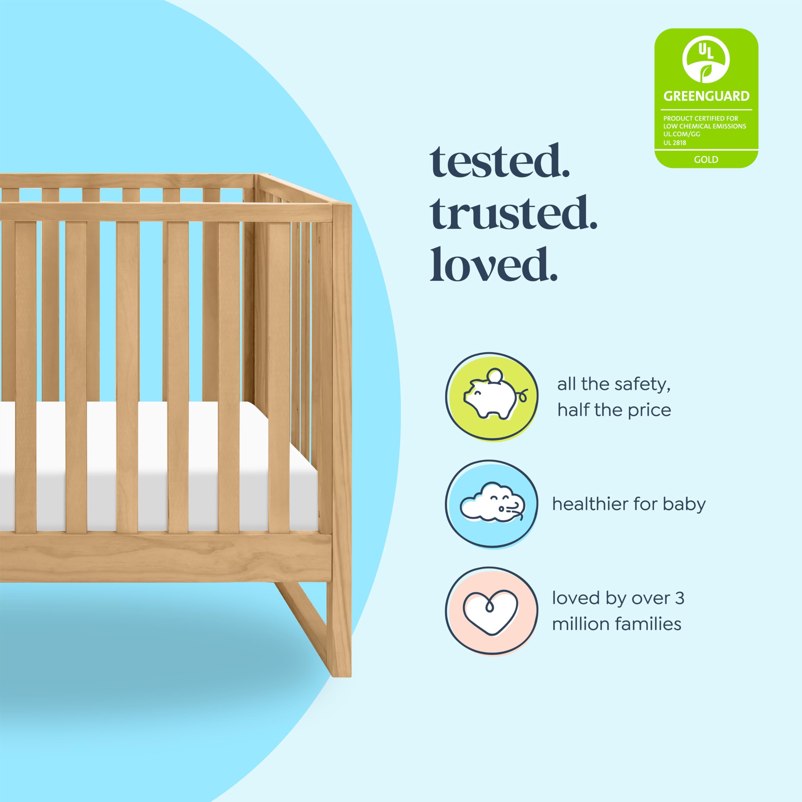 3-in-1 Convertible Baby Crib with Adjustable Heights