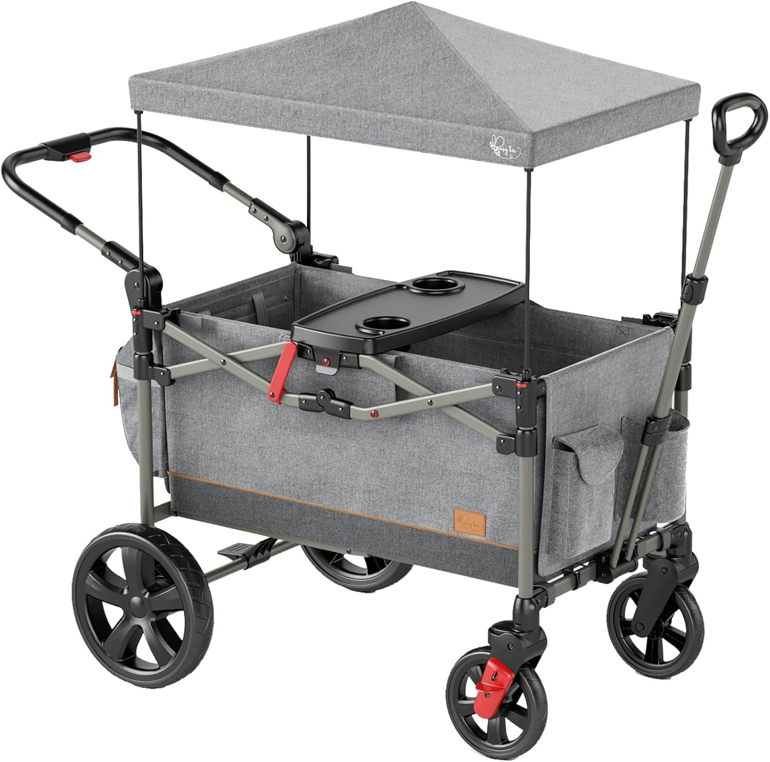 Foldable Wagon Stroller for 2 Kids, Push Pull Collapsible Kids Wagon