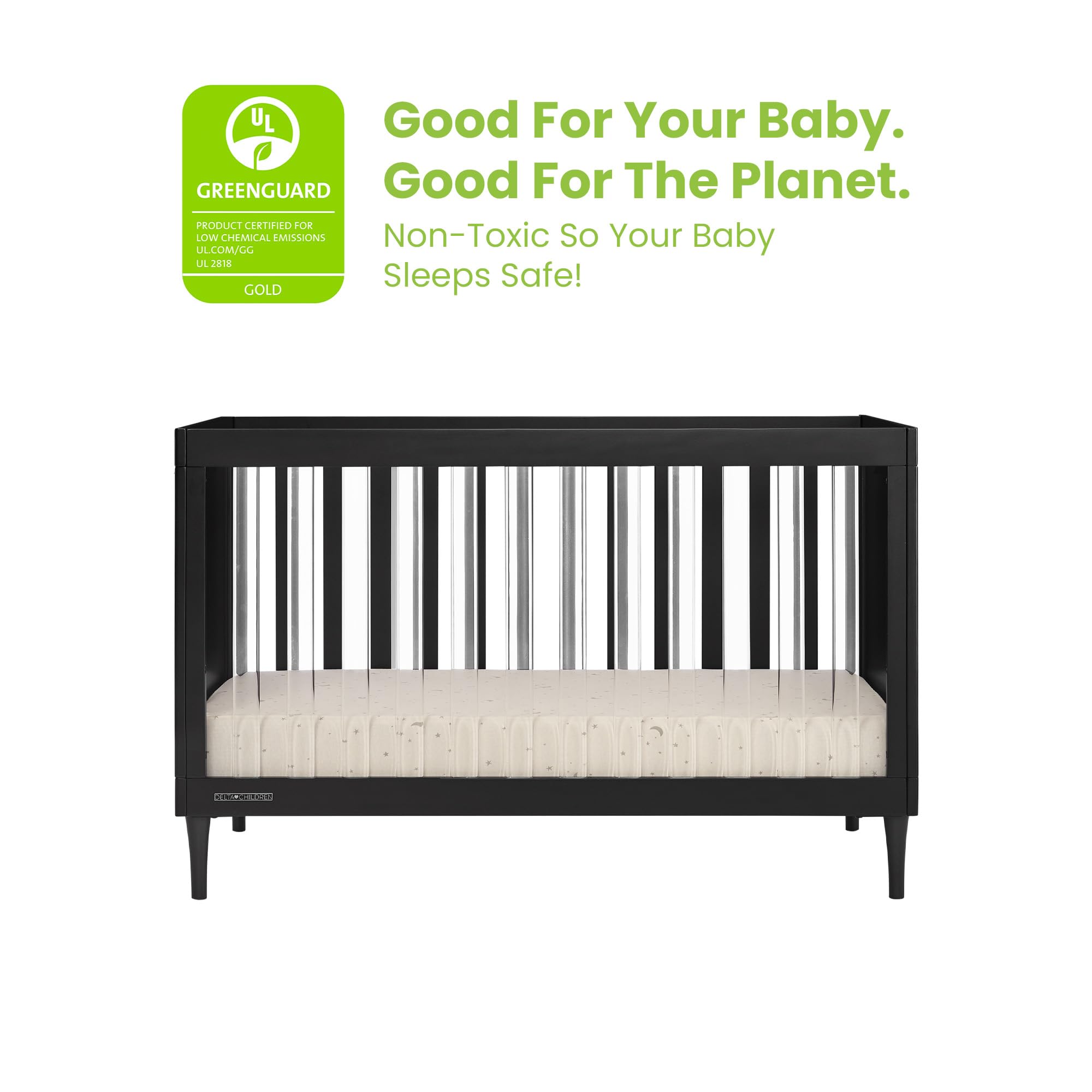 Delta Children Bowie 4-in-1 Convertible Acrylic Crib - Greenguard Gold Certified, Black Ebony