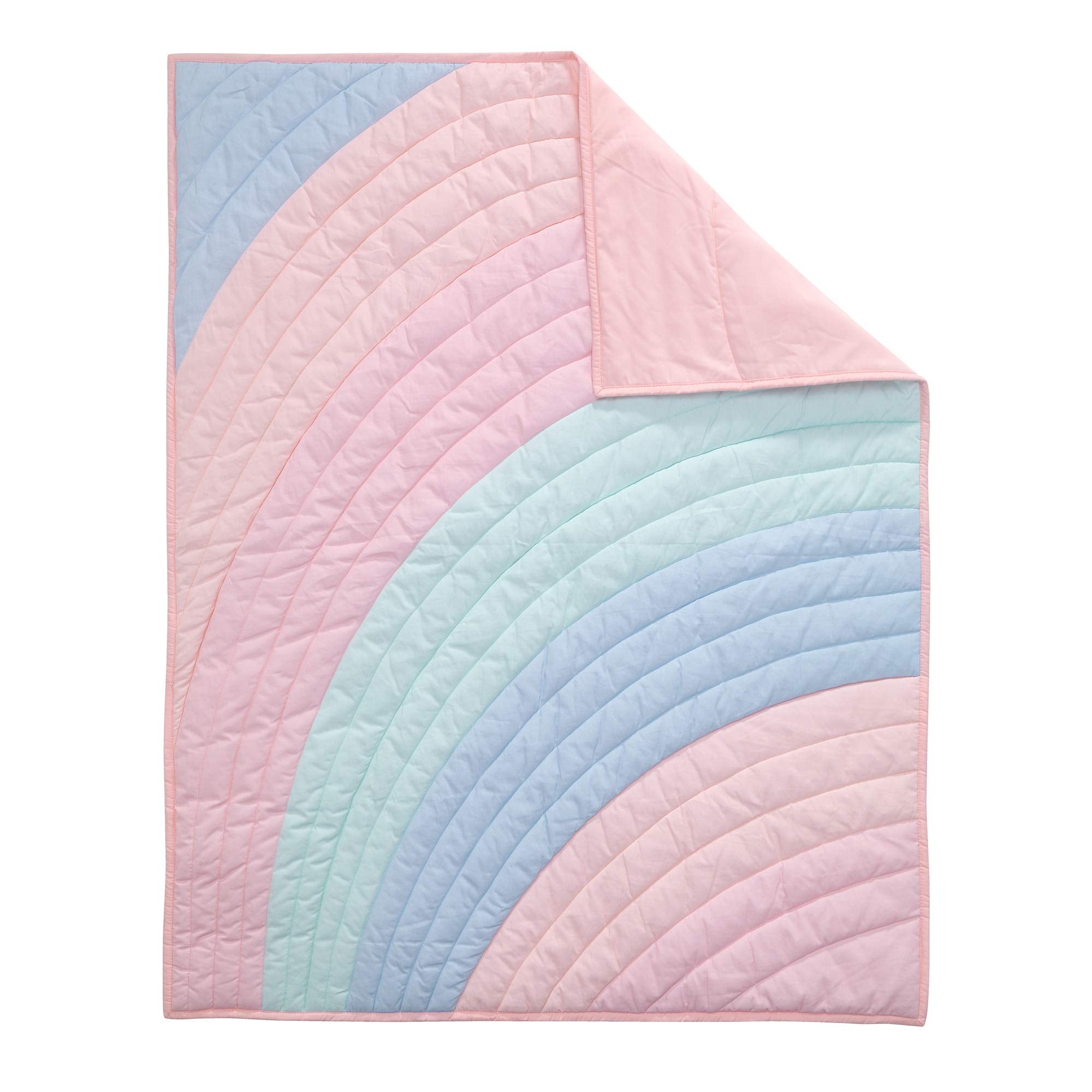 Watercolor Pastel Pink/Mint Rainbow 5-Piece Baby Crib Bedding Set