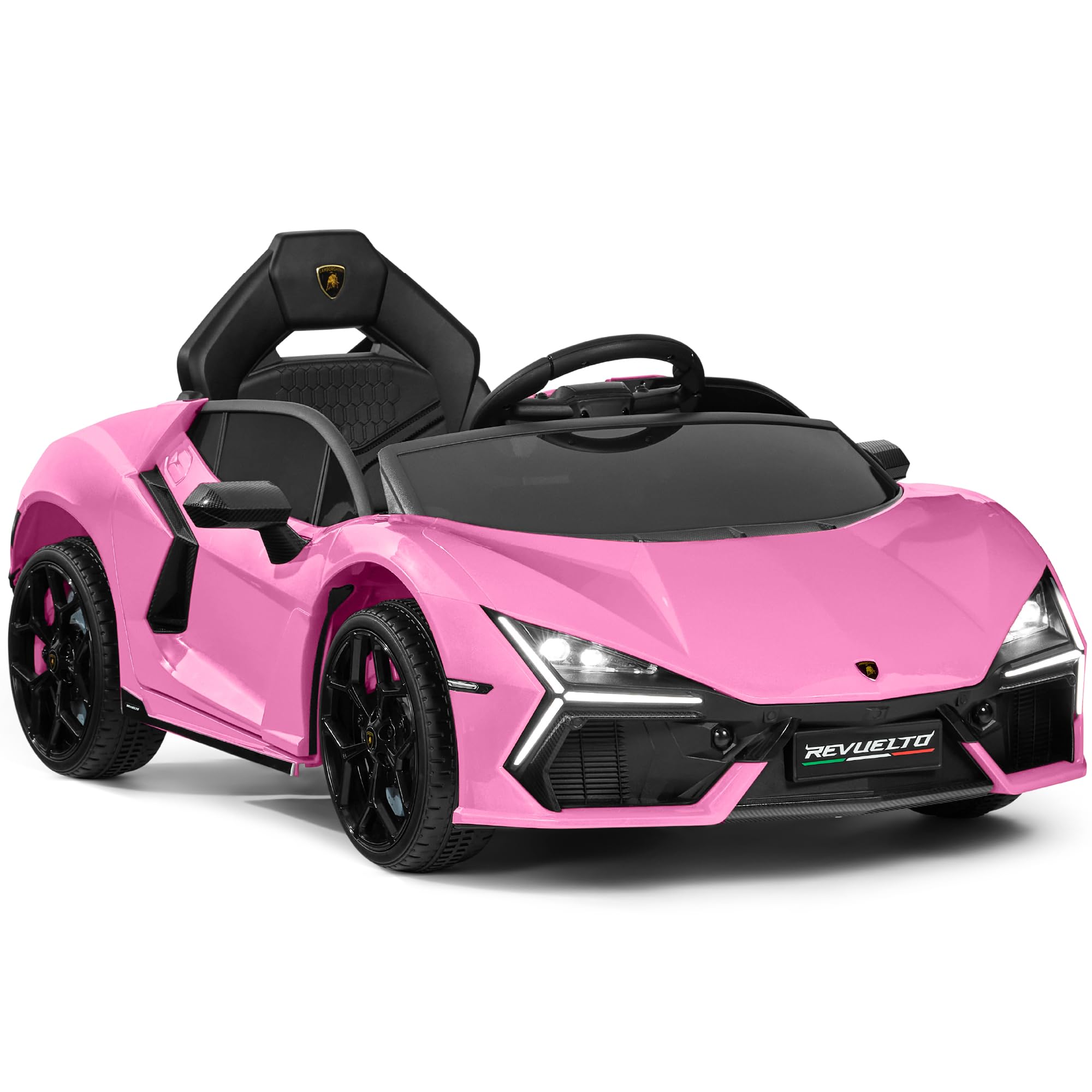 Licensed Lamborghini Revuelto Kids 12V Electric Ride On Car Toy w/ 66lb Weight Capacity, Parent Control, Bluetooth - Pink