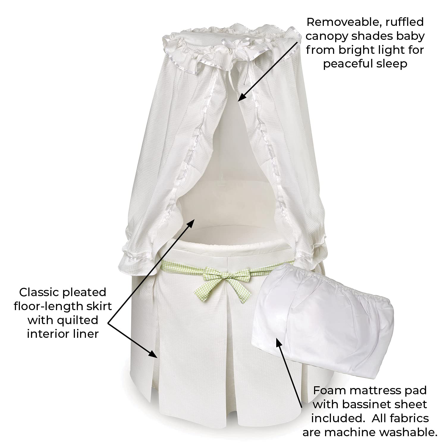 Round Baby Bassinet with Canopy and Storage