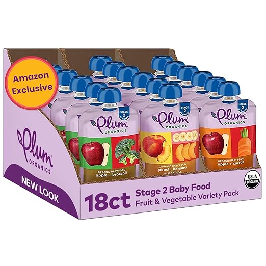 Stage 2 Organic Baby Food - Fruit and Veggie Variety Pack - 4 oz Pouch (Pack of 18)