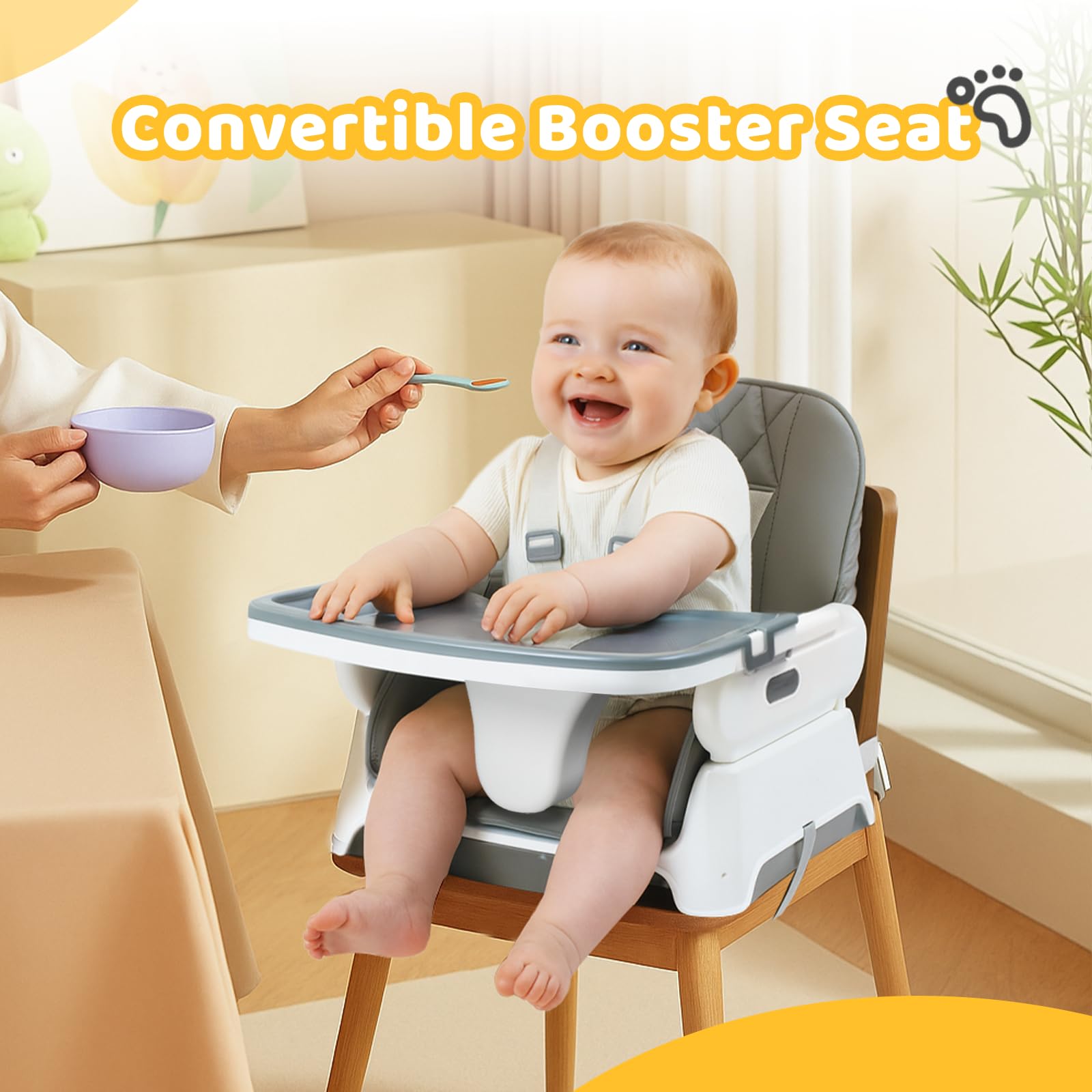 5-in-1 Convertible Baby High Chair with Detachable Tray and Foldable Design