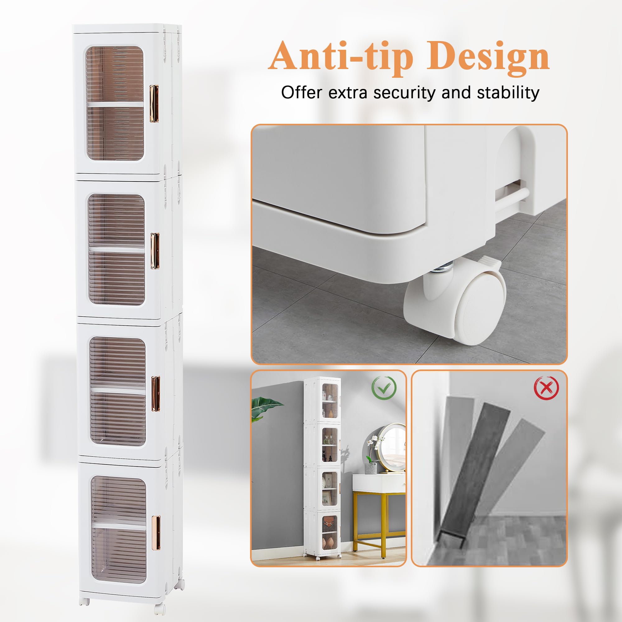 4-Tier Narrow Storage Cabinet with Wheels