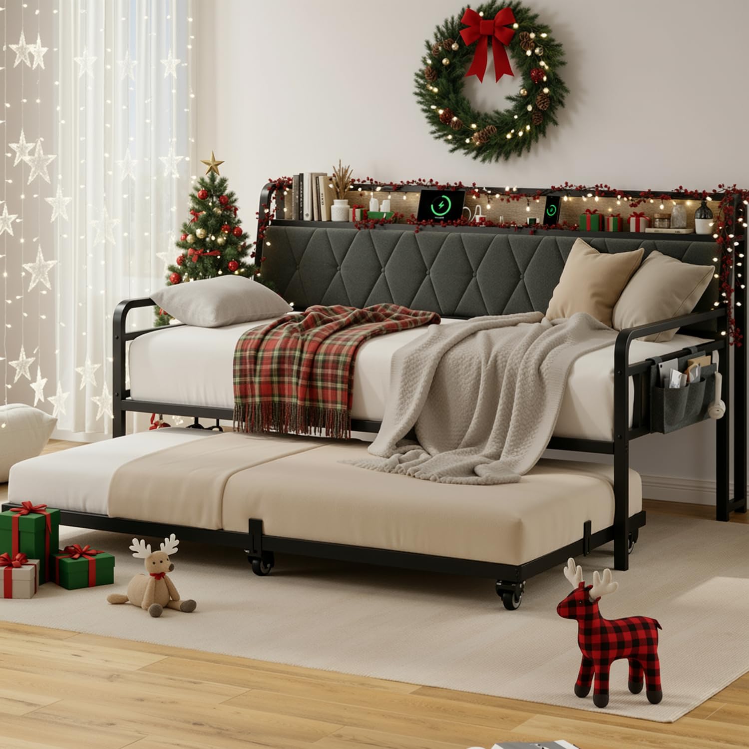 Twin Daybed with Trundle and Charging Station