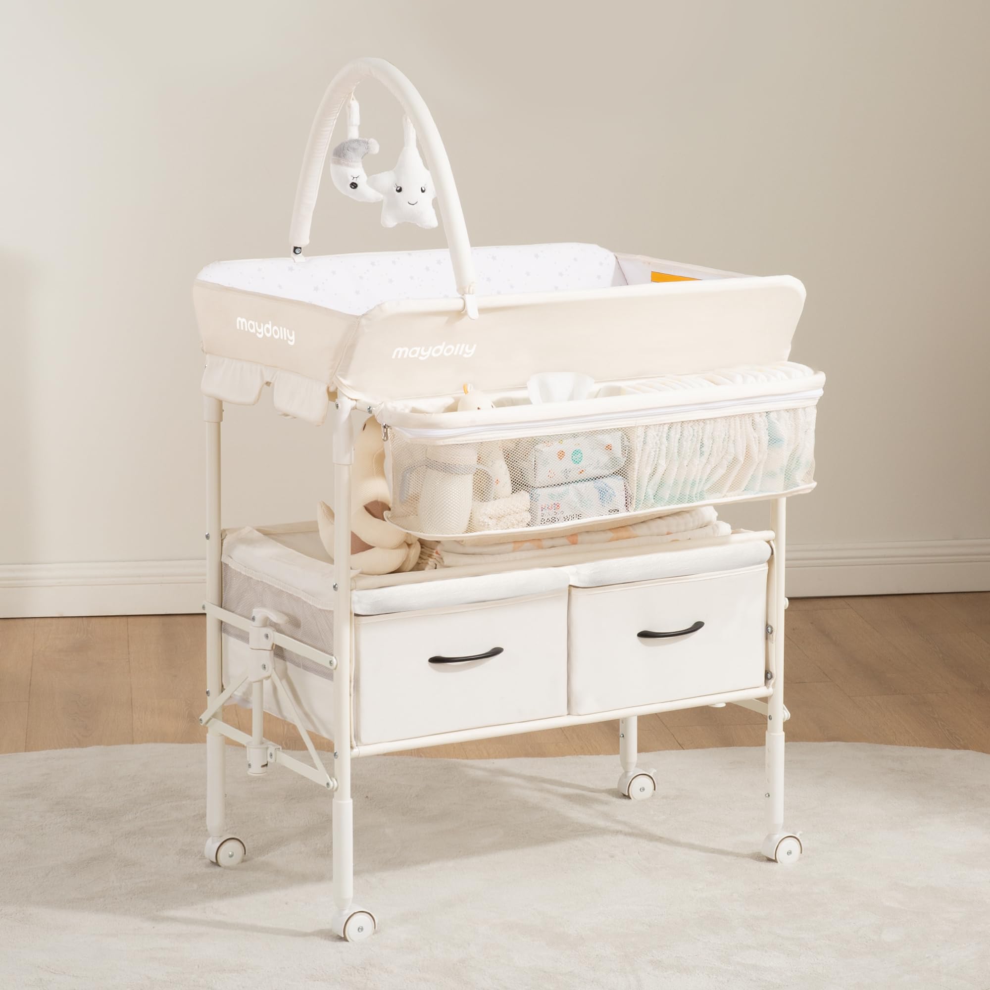 Changing Table with Wheels, Maydolly Portable Foldable Changing