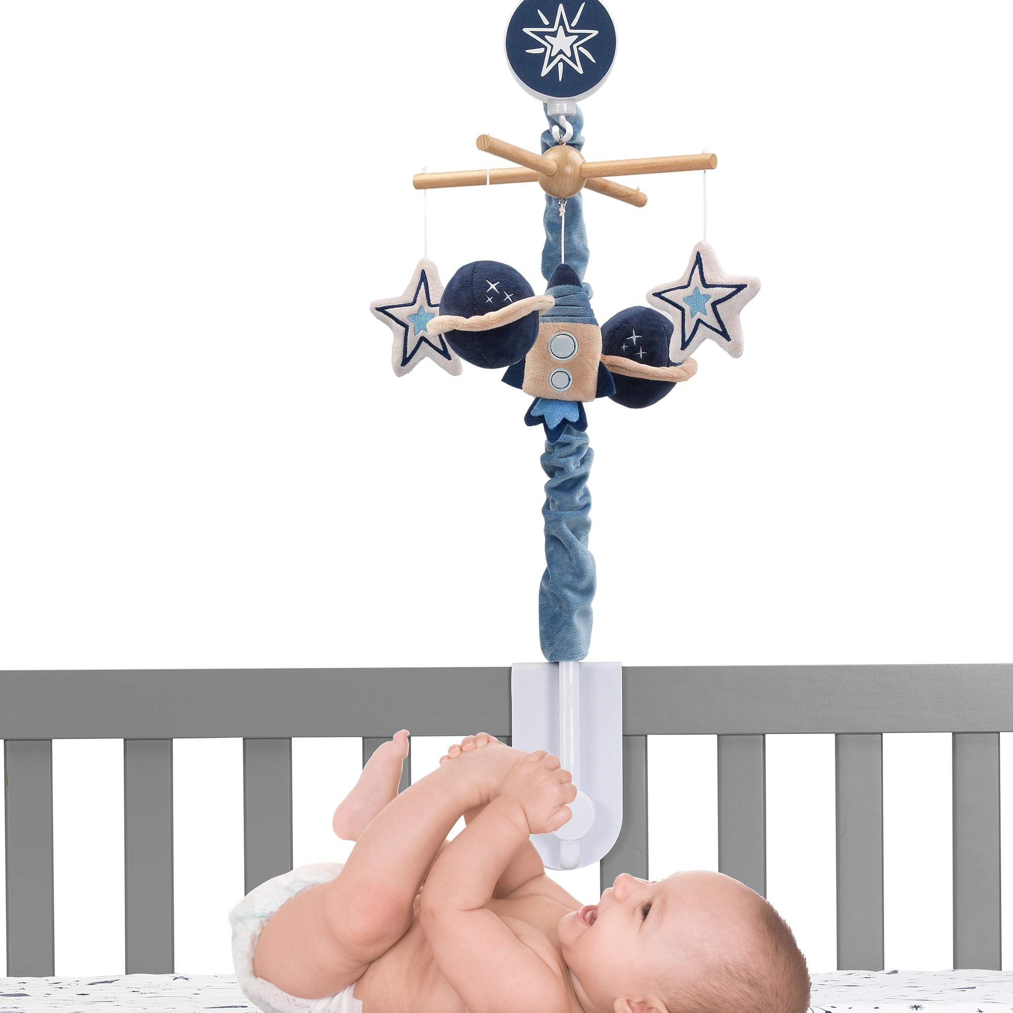 Sky Rocket Planets/Stars Musical Baby Crib Mobile Soother Toy- Blue