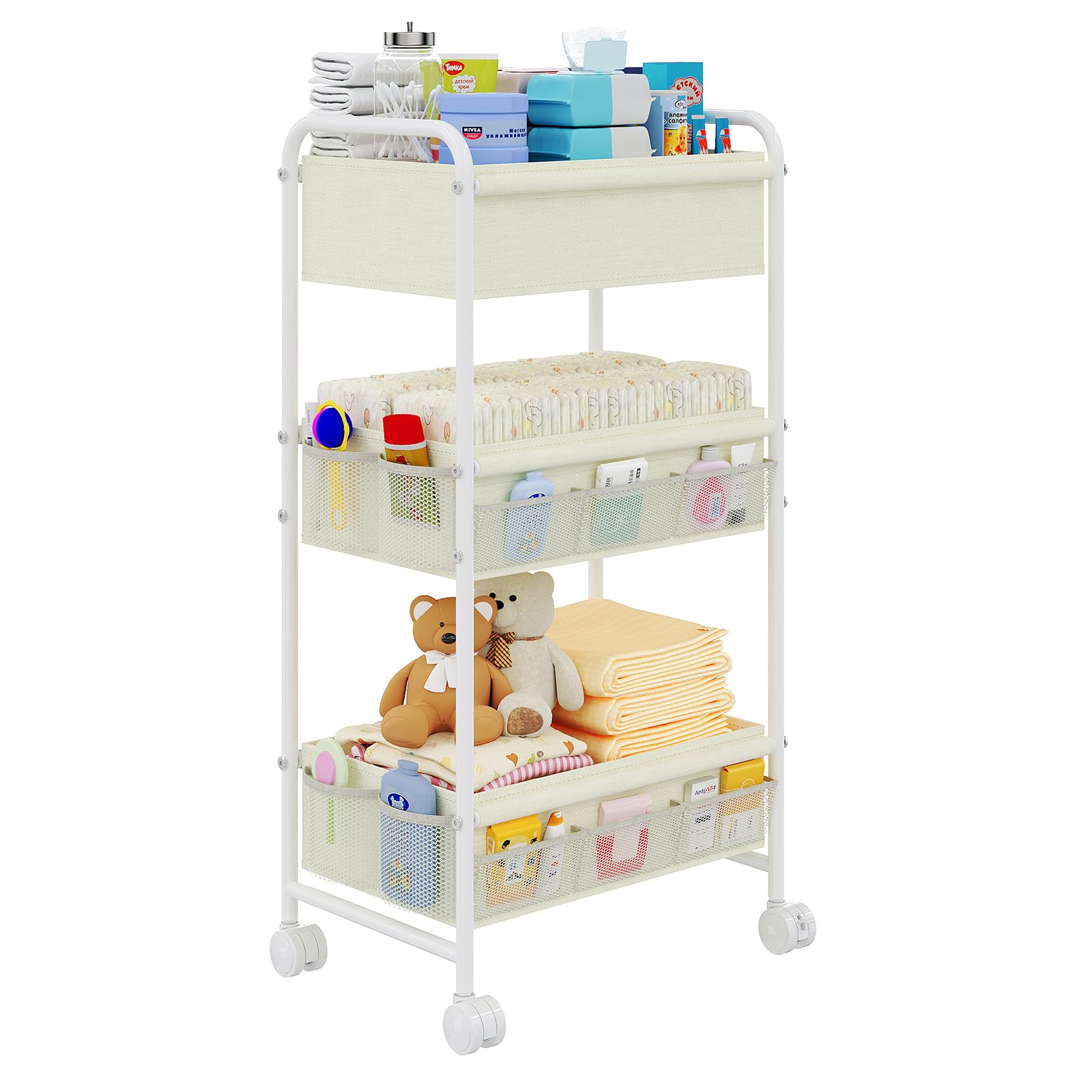 3-Tier Baby Diaper Caddy Cart Organizer with Wheels