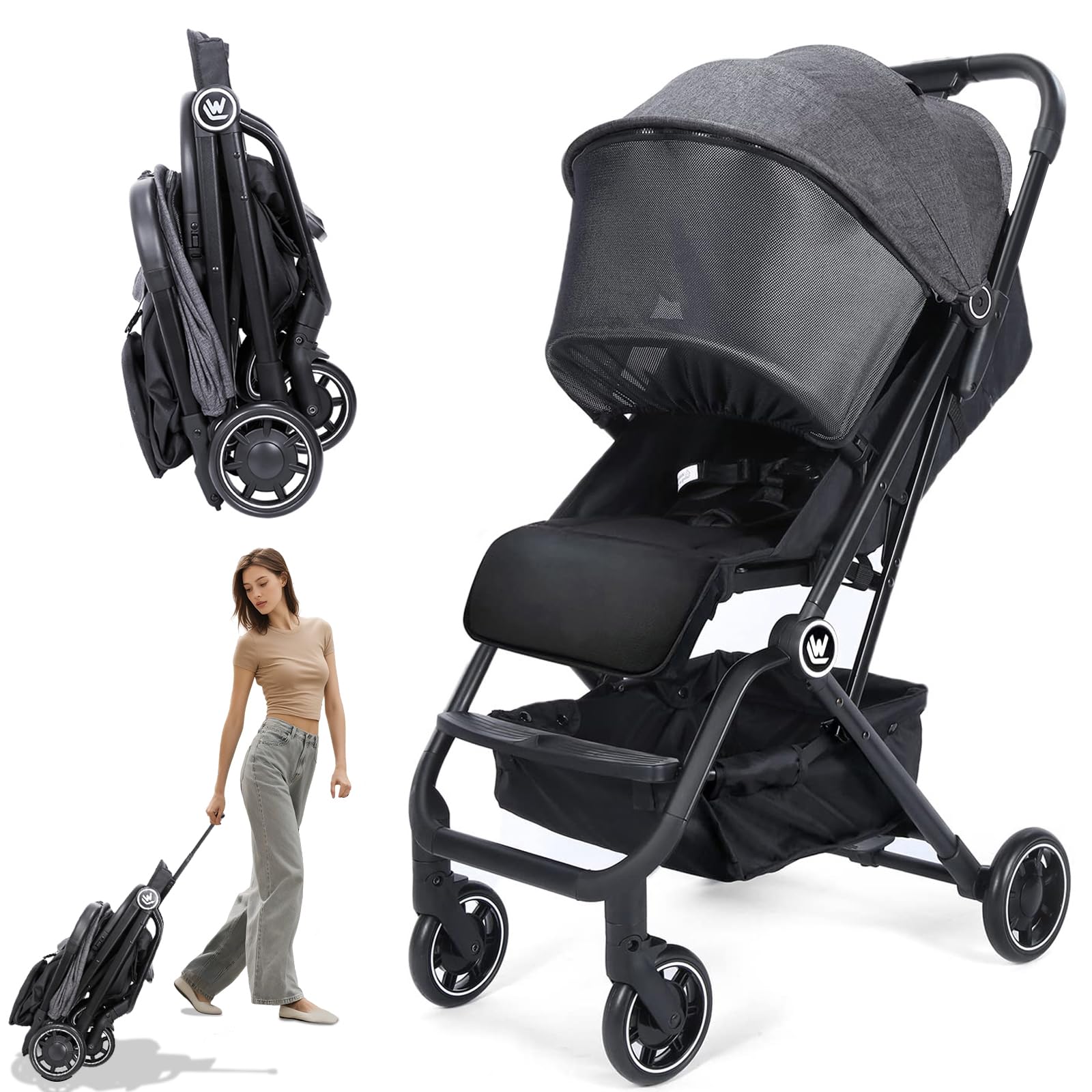 Baby Stroller, Compact Travel Stroller with Sleep Shade, Oversize