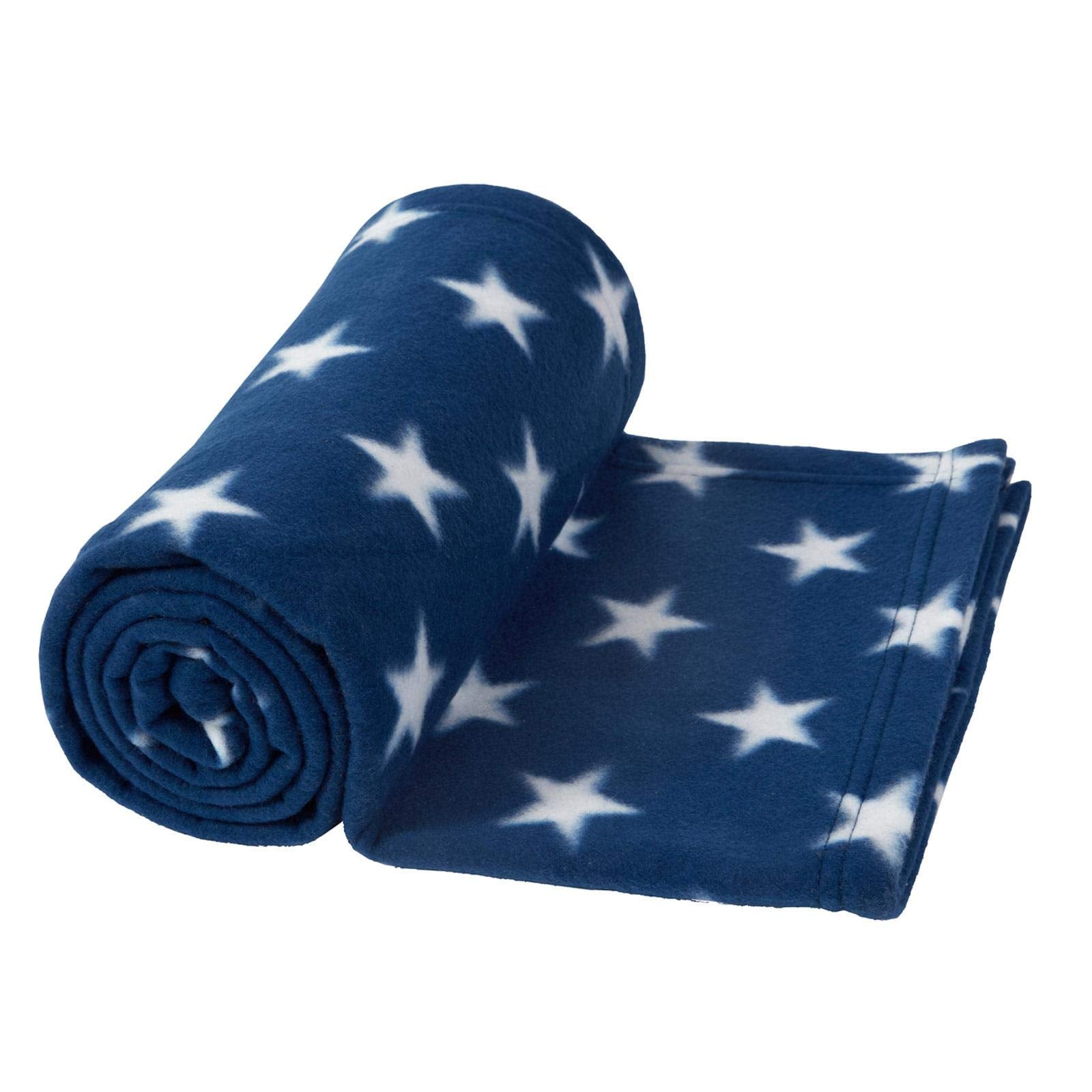 Flannel Fleece Stars Throw Blanket Navy Blue White 50x60