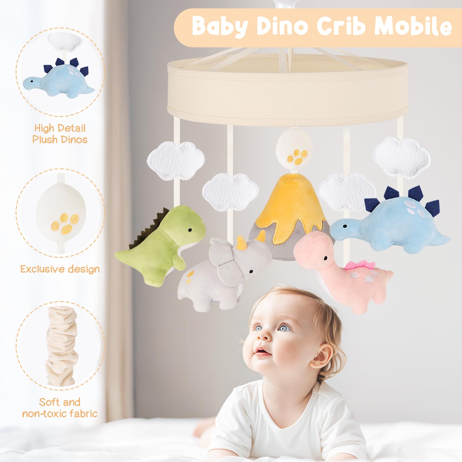 Dinosaur Crib Mobile with Music Box
