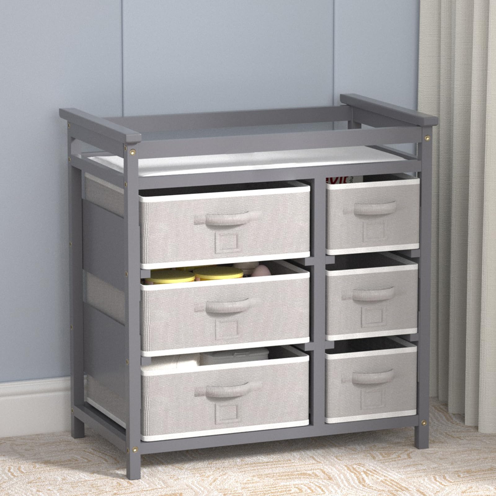 Baby Changing Table with 6 Storage Drawers