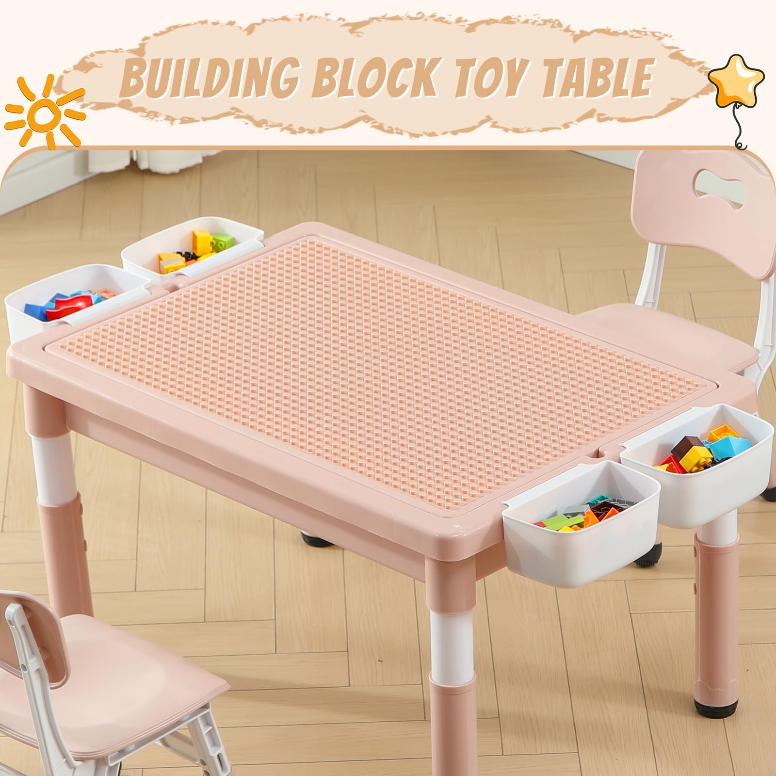 Multi-Functional Kids Table and Chairs Set with Storage