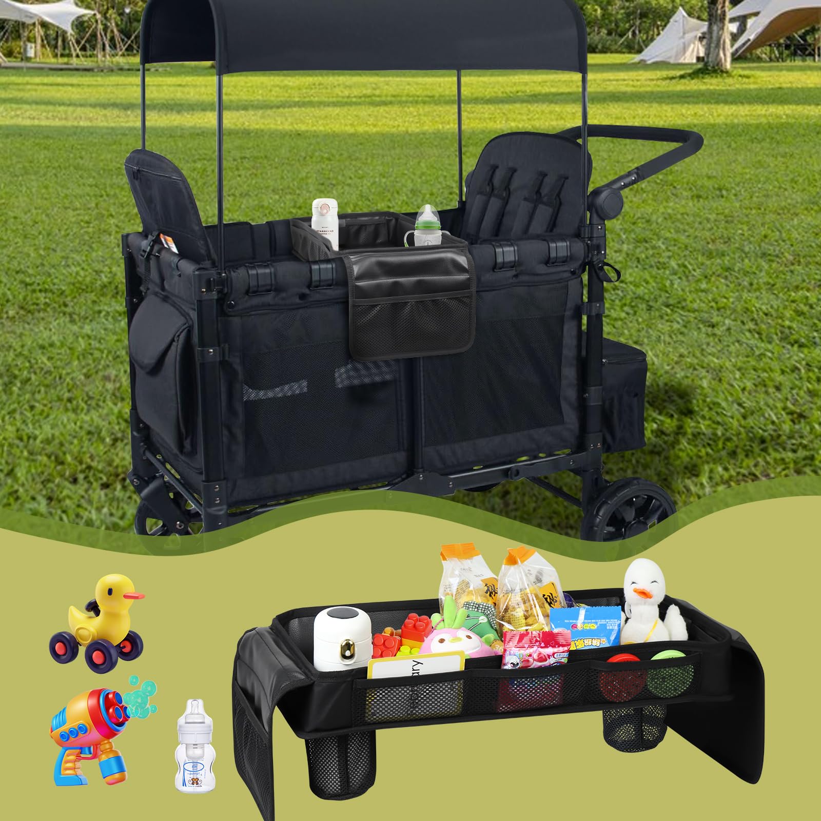 Snack Tray with Foldable Deeper Cup Holders for Wonderfold Stroller Wagon Accessories