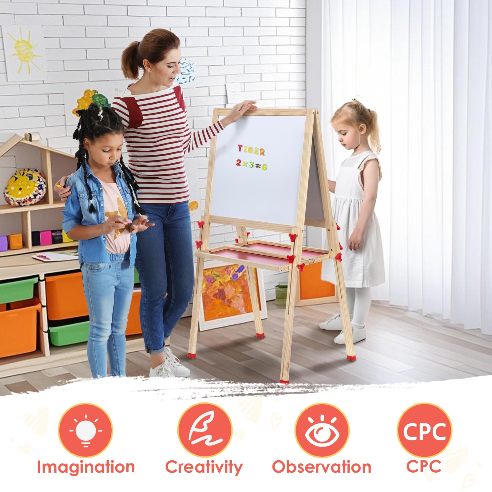 Adjustable Art Easel for Kids, Quick-Fold Kids Easel for Toddlers 3,4,5,6,7,8,9,10 Years, Double Sided Easel with Drawing Accessories, Gift & Drawing Supplies for Boys&Girls