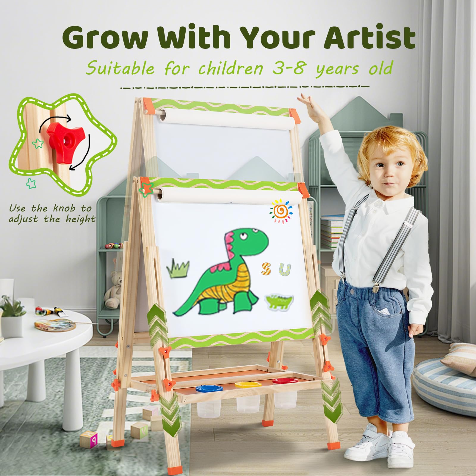 Double-Sided Adjustable Kids Art Easel with Whiteboard and Chalkboard