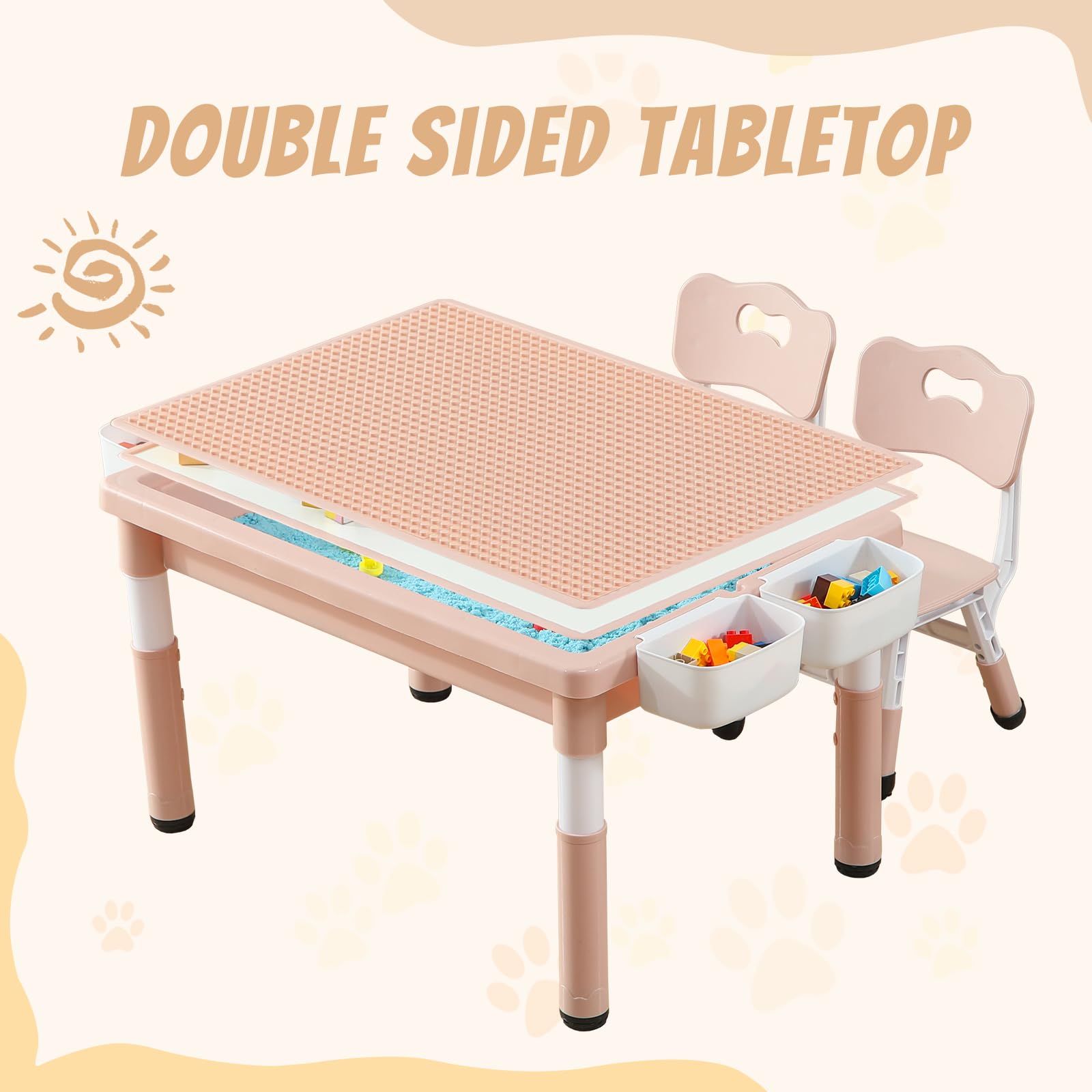 Multi Functional Kids Table and 2 Chairs Set, Graffiti & Building Blocks
