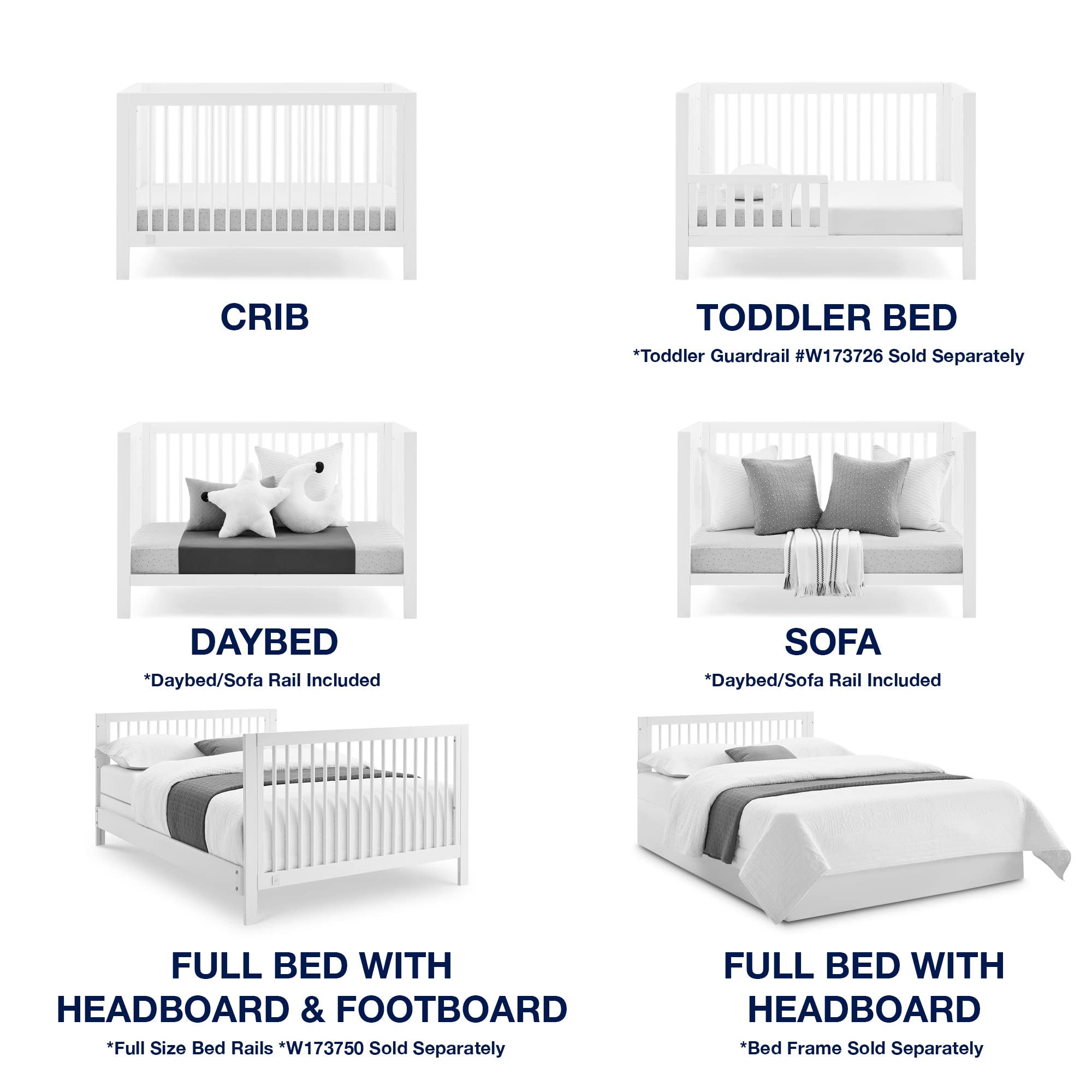 6-in-1 Convertible Crib with Adjustable Mattress Height