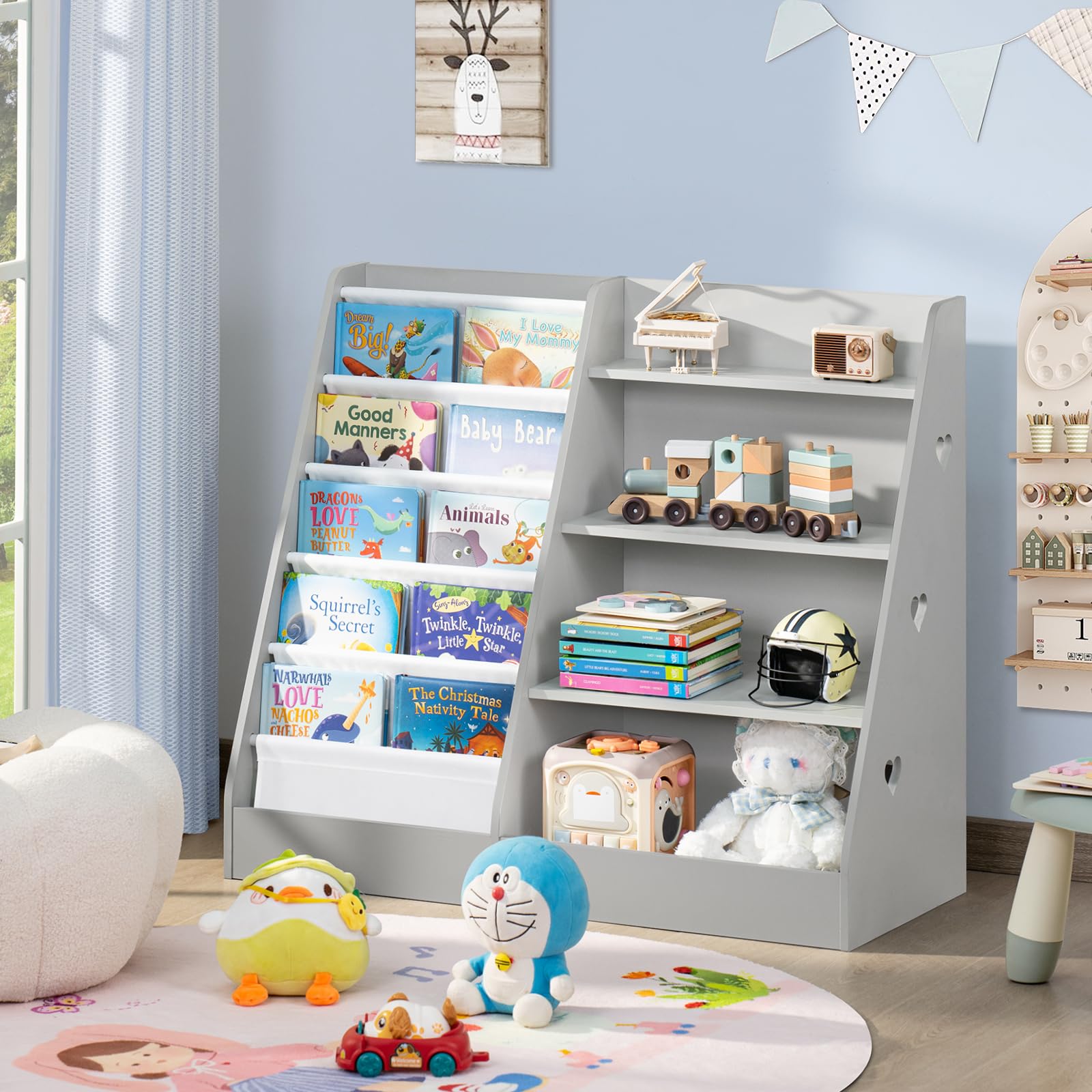 4 Tier Kids Bookshelf and Storage Organizer, Five Layer Sling Children Bookcase