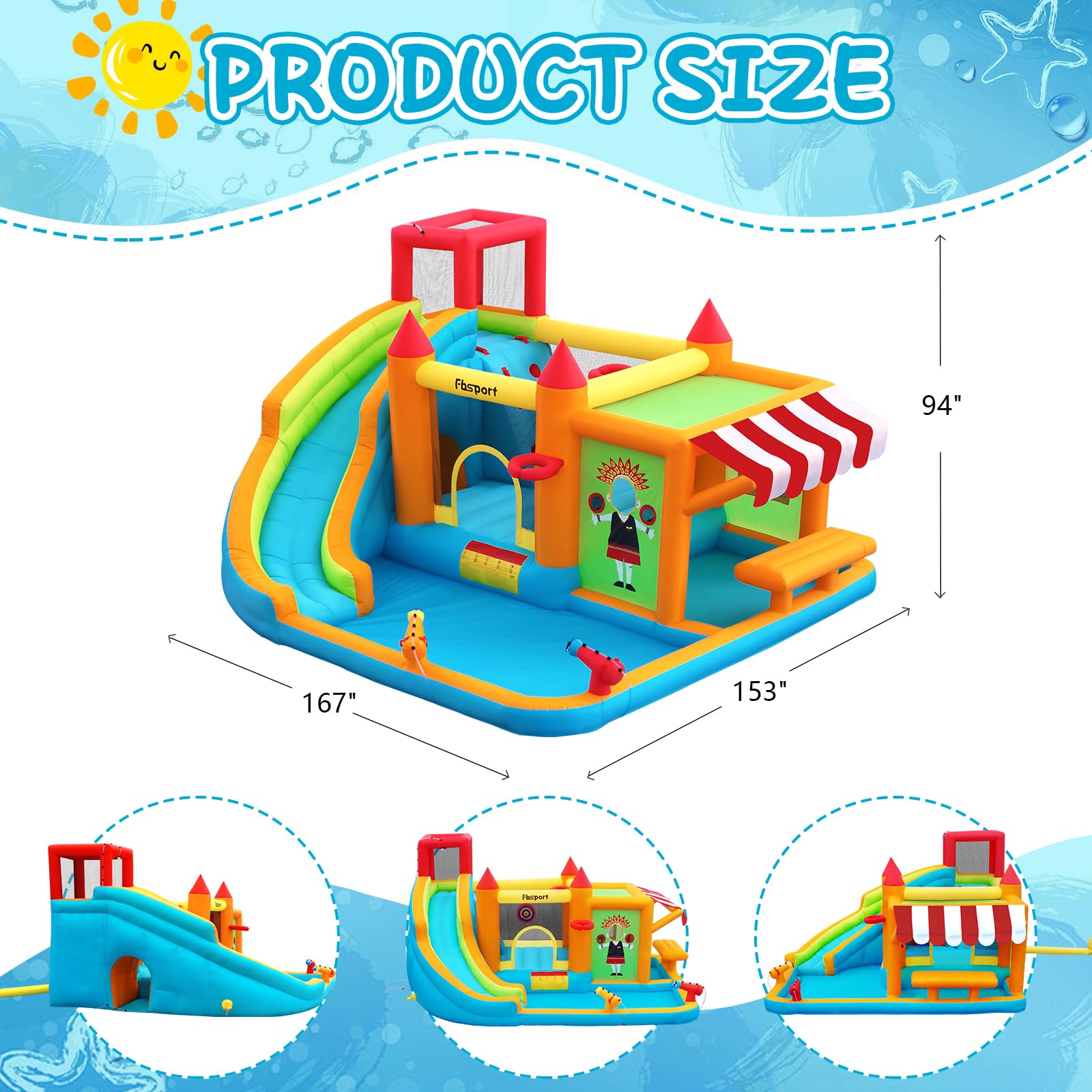 10-in-1 Inflatable Bounce House Water Slide with Splash Pool