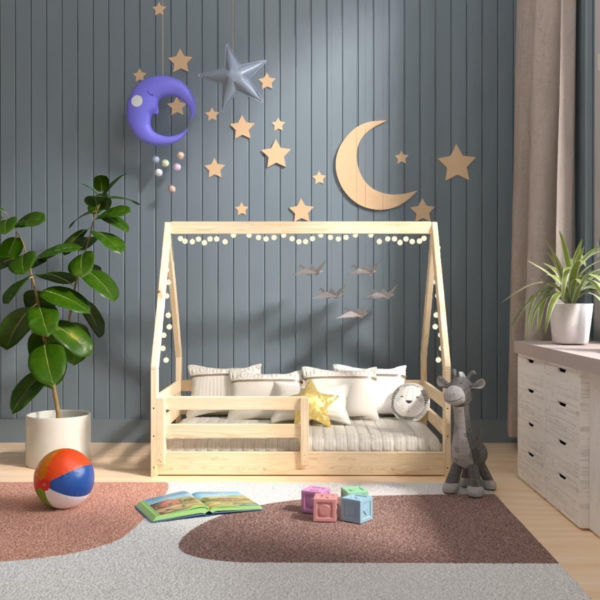 Toddler Size Floor Bed, Montessori House Bed Frame for Kids