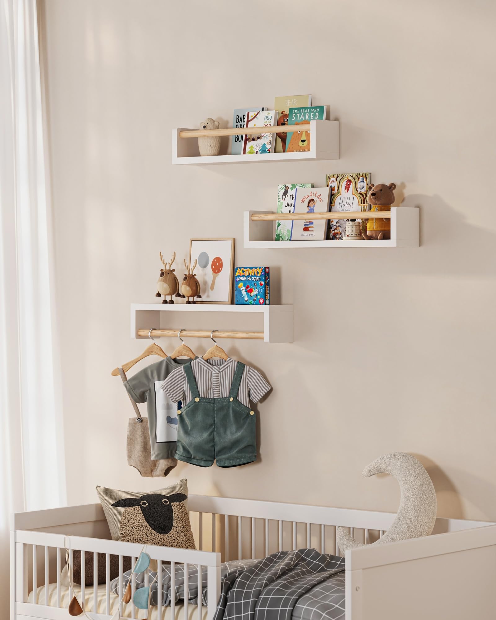 Nursery Wall Bookshelf Set of 3 Floating Shelves for Kids Room