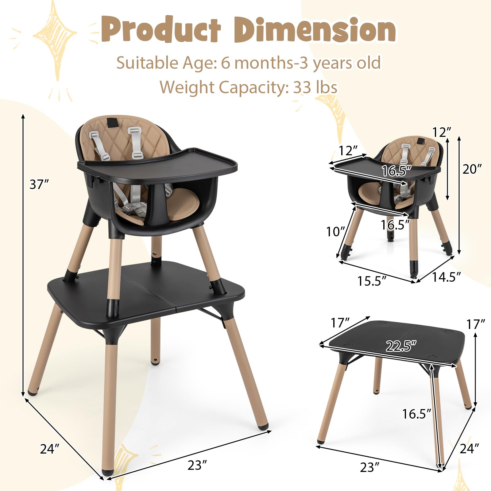 5-in-1 Convertible High Chair with Removable Tray