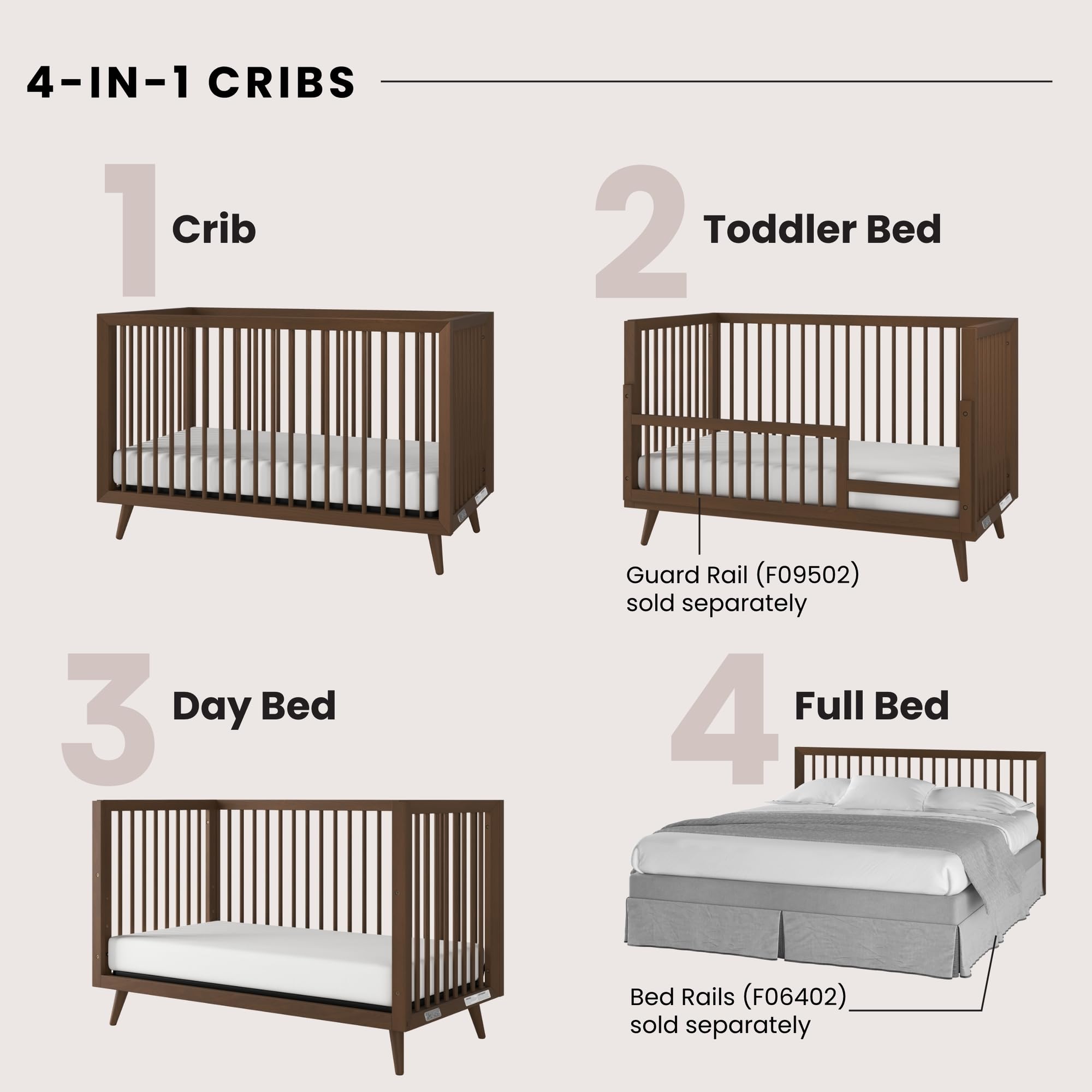 4-in-1 Convertible Crib with Adjustable Mattress Heights