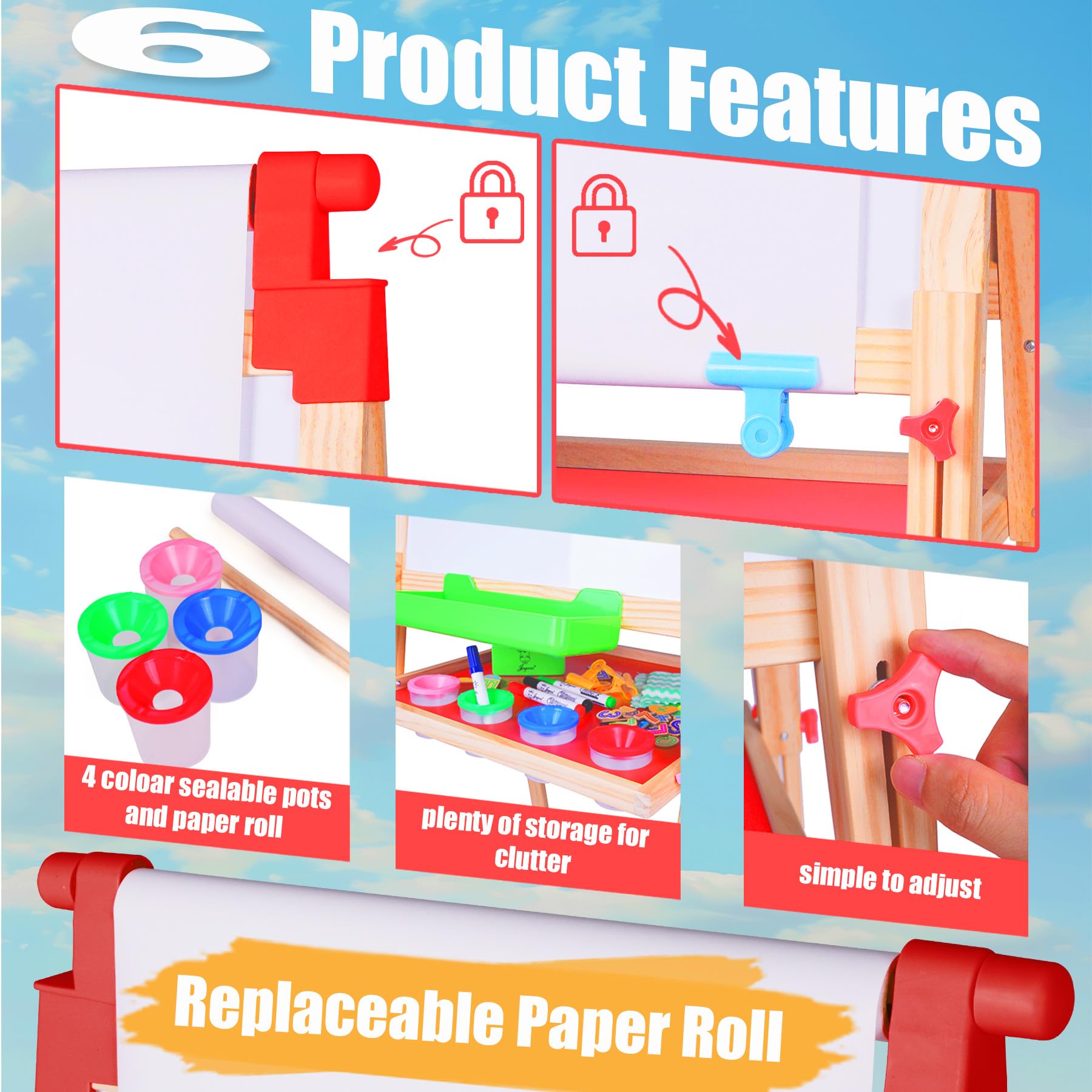 Kids Wooden Art Easel with Paper Roll