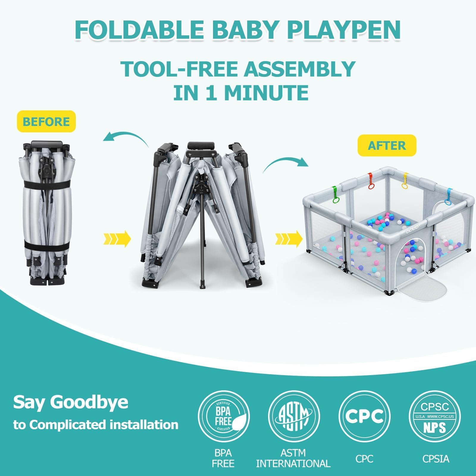 Foldable Baby Playpen 50x50 Portable Indoor Outdoor Safety Play Yard