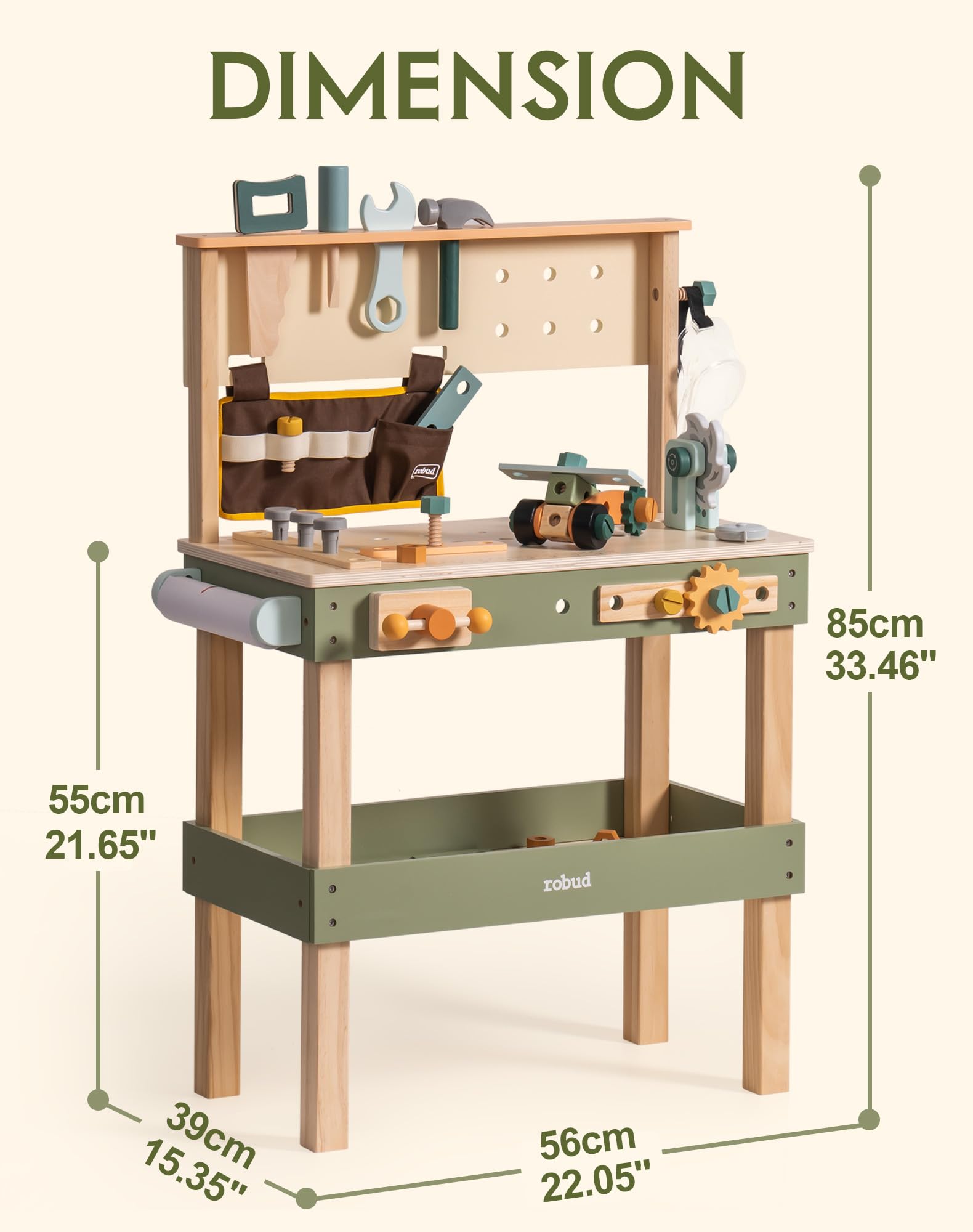 Wooden Toddler Workbench with Tool Belt and Accessories