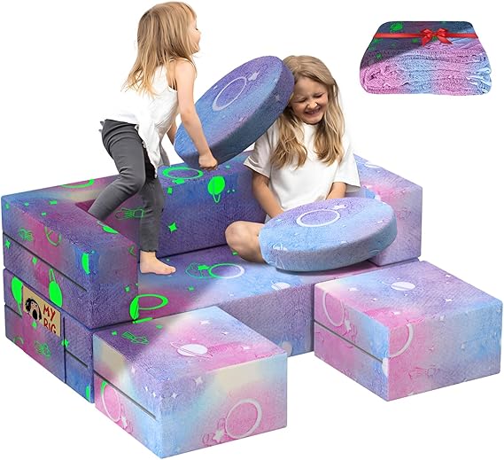 Kids Couch, 6PCS Modular Kids Play Chair with Blanket, Kid Sofa for Playroom & Indoor