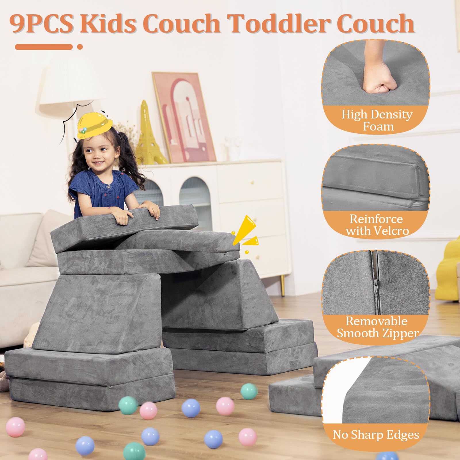 Toddler Sofa, Modular Kids Play Couch, Convertible Foam Climbing
