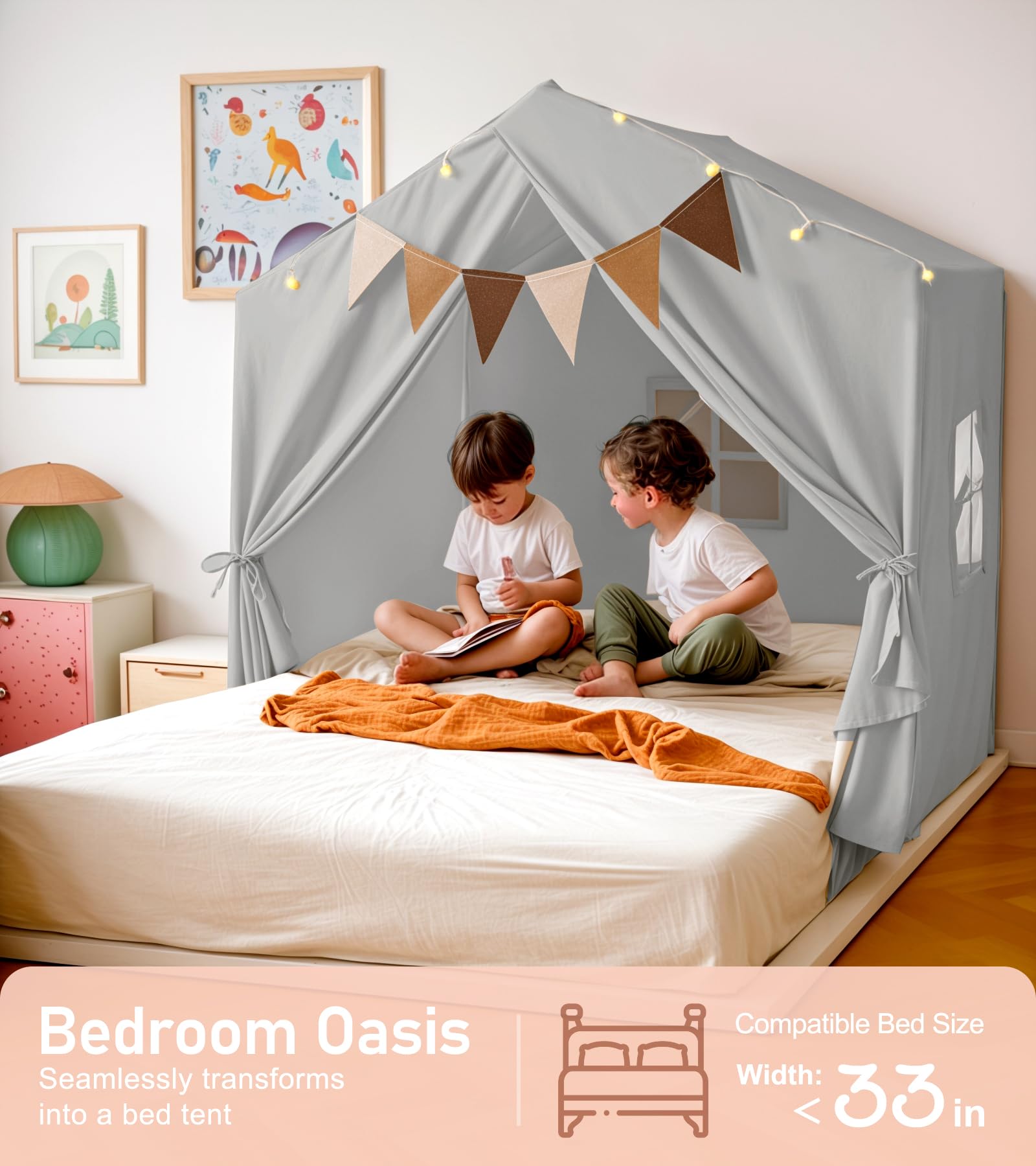 Kids Play Tent with Star Lights 52x35x51 Inches Gray