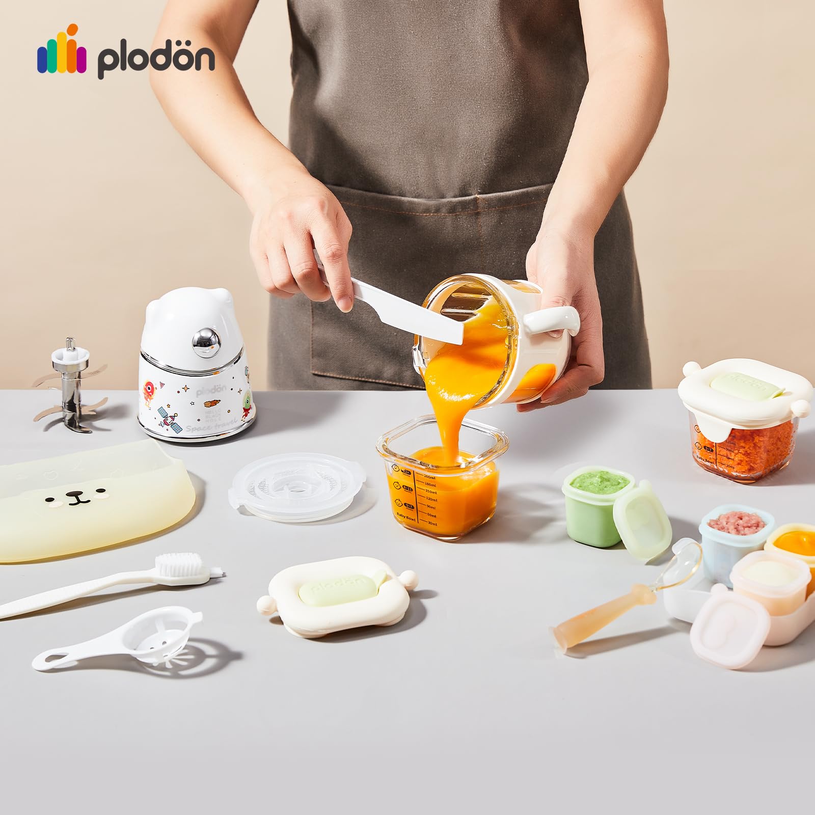 PLODON Baby Food Maker - Food Puree Processor, Fruits, Vegetables, Meats and Potatoes Mini Food Blender, Suitable for Avocados, Grapes and Strawberries Space Silver, 10 oz Gift Package