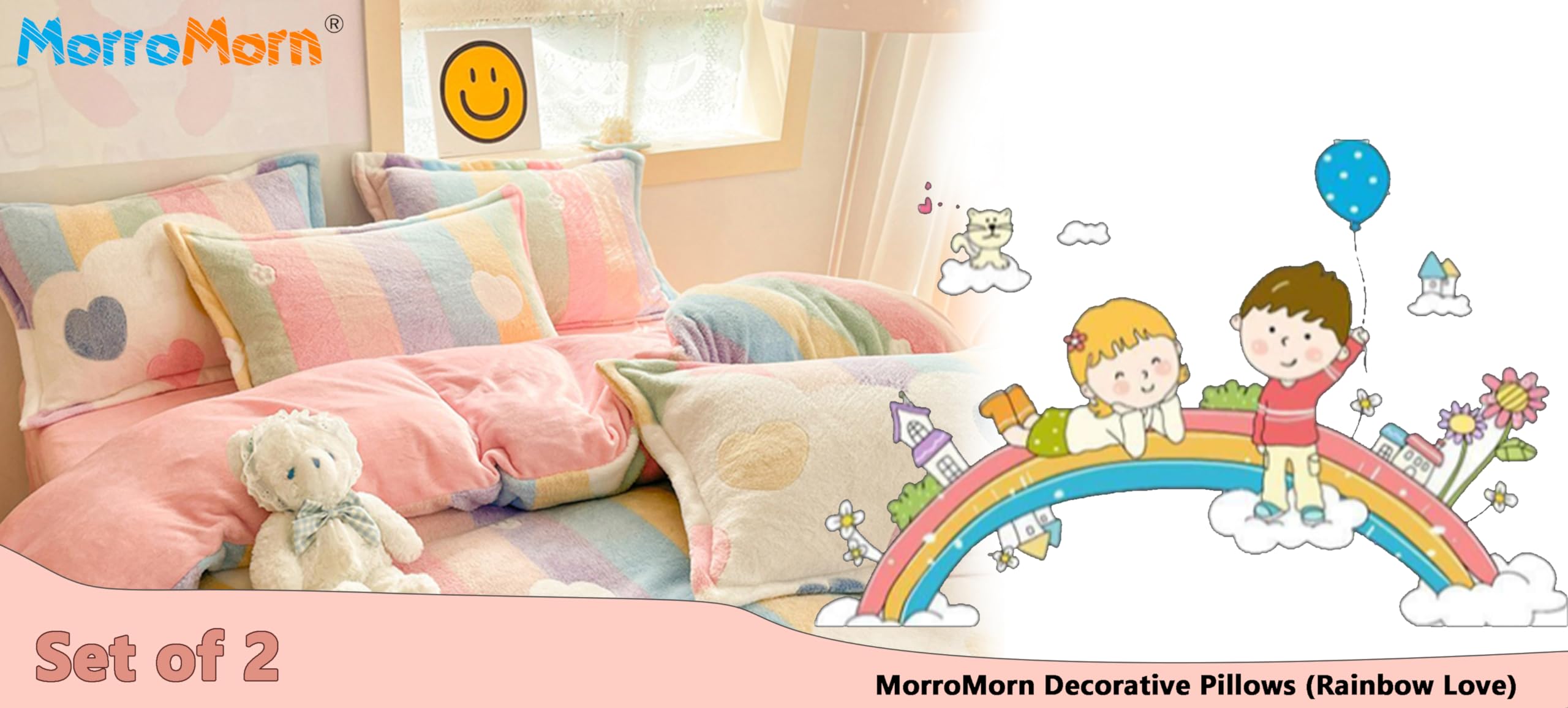 Decorative Pillows Covers Pink Kawaii, 2 Packs Plush Pillow Cases