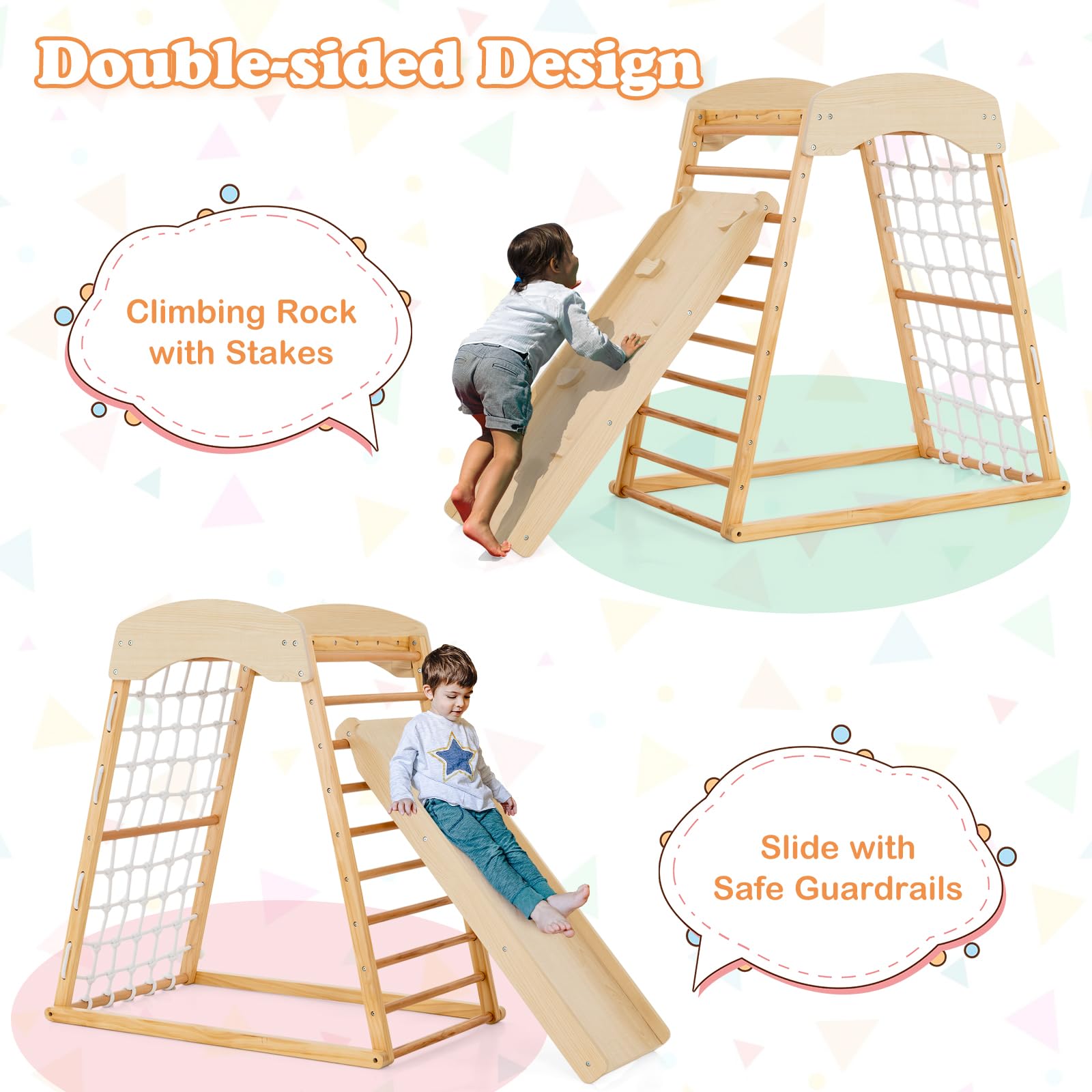 6-in-1 Indoor Wooden Climbing Gym for Toddlers