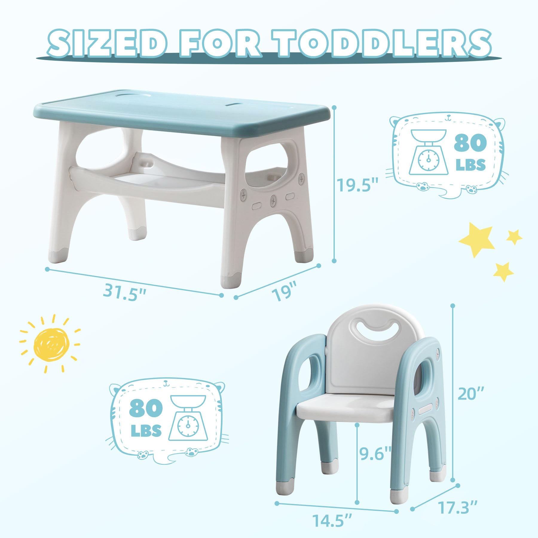 Kids Table and Chairs Set with Built-In Storage