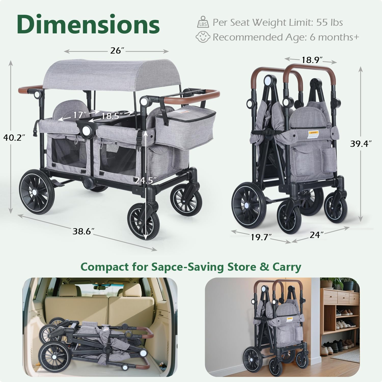 All-Terrain Folding Wagon Stroller for 2 Kids