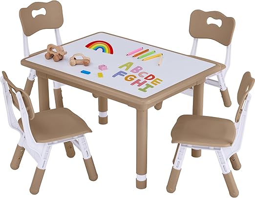 Toddler Table and Chair Set, Height Adjustable-Upgrade Kids Table and 4 Chairs for Ages