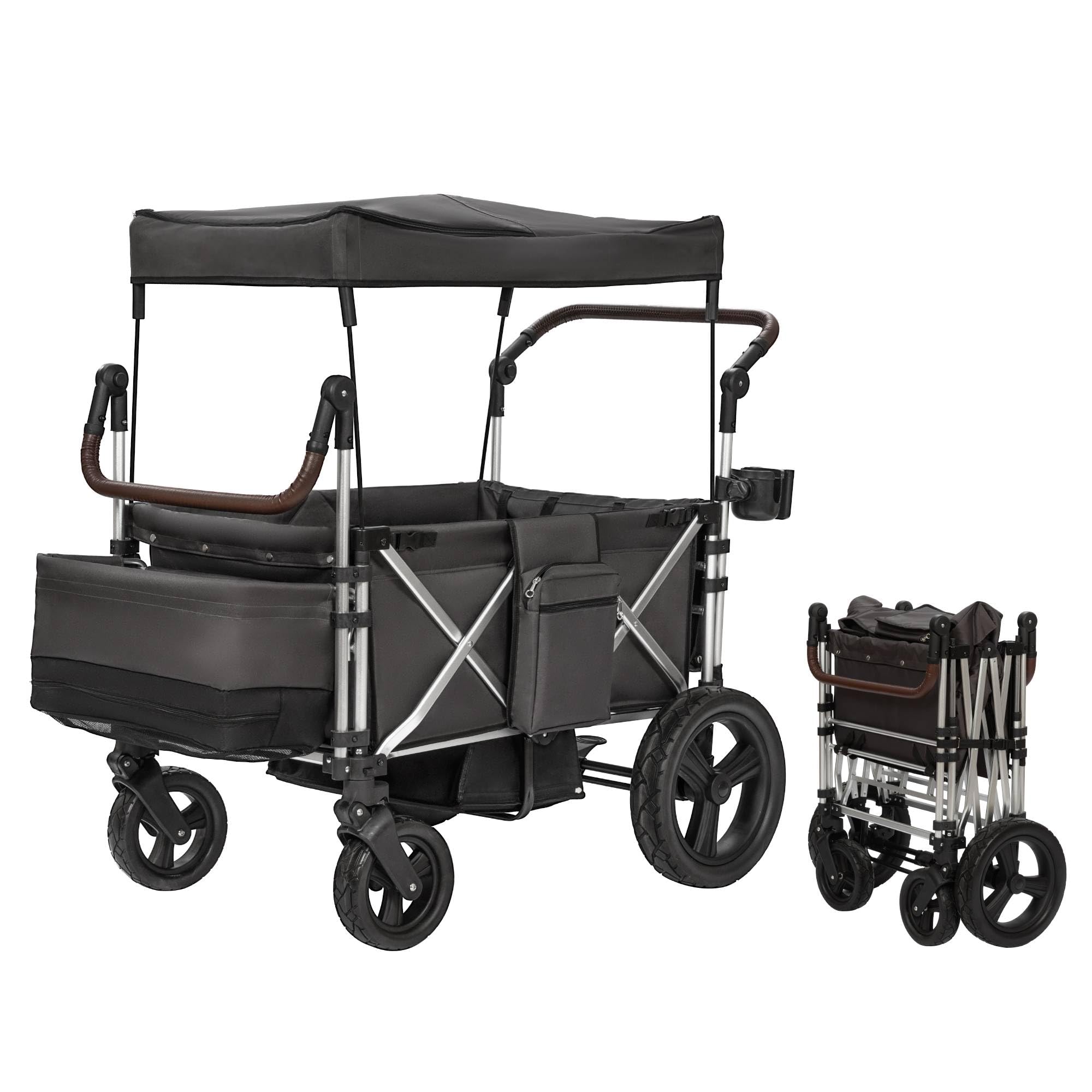 Stroller Wagon 4 Seater, Folding Wagon Stroller for 4 Kids, Collapsible Push Wagon
