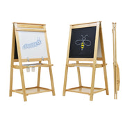 Little Partners Folding EZ Painting Easel for Kids, Dual-Sided Art Easel for Kids Art Station, Folds Flat with Chalkboard, Dry Erase Whiteboard, Paper, Eraser, Paint Cups, Shelf (Natural)