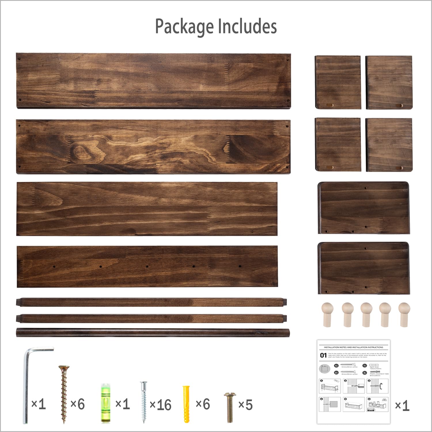24 Inch Floating Bookshelf Wall Mount Set of 3 with Hooks