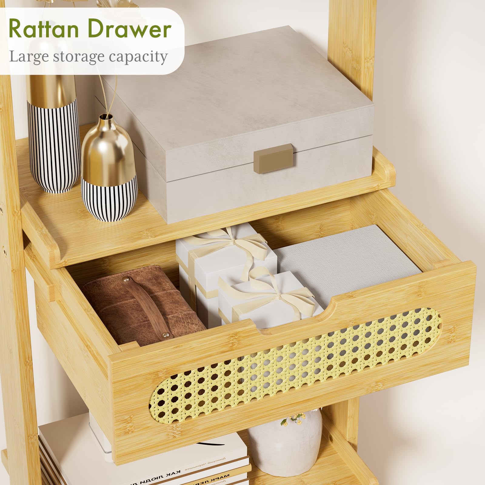 5-Tier Bamboo Ladder Shelf with Drawer