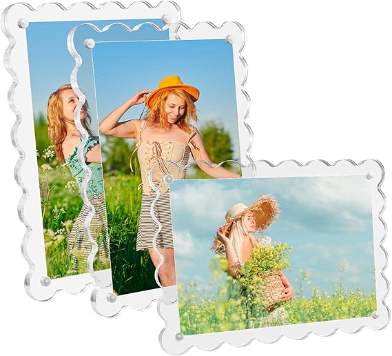 3 Pack Acrylic Picture Frames 4x6 Scalloped with Detachable Brackets