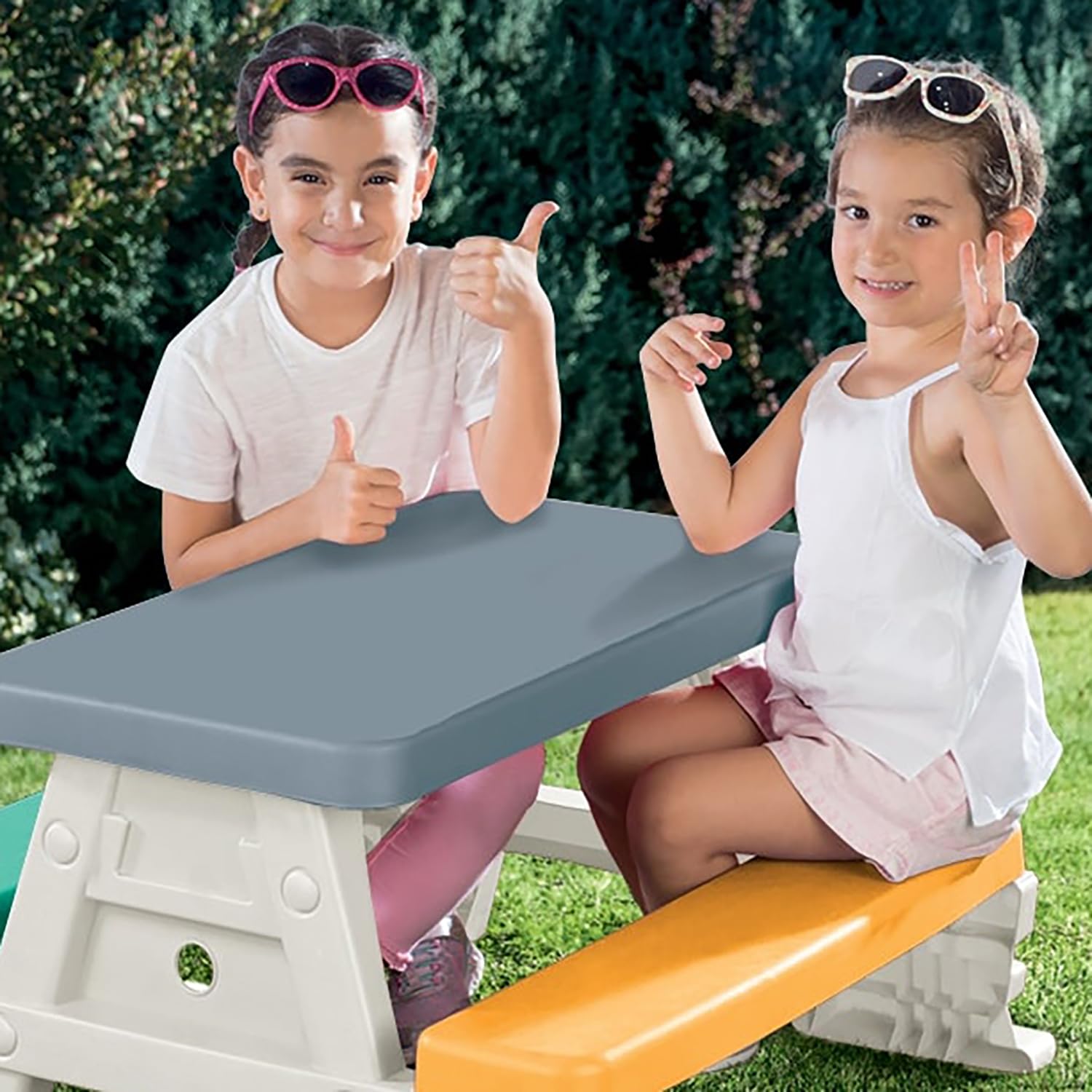 Picnic Table for 4: White, Green, Yellow - Indoor/Outdoor, Bench Seating